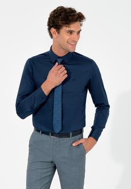 Lacivert Slim Fit Uzun Kollu Basic Gömlek