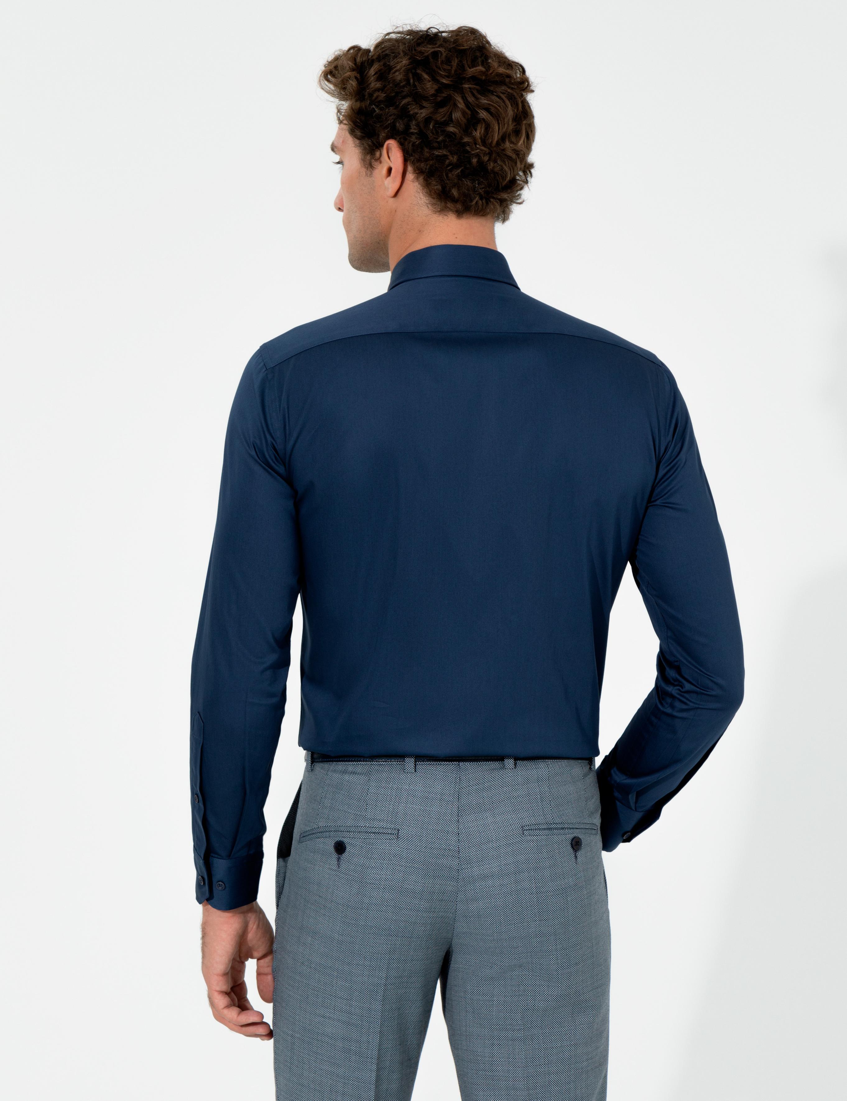 Lacivert Slim Fit Uzun Kollu Basic Gömlek - 50259813082