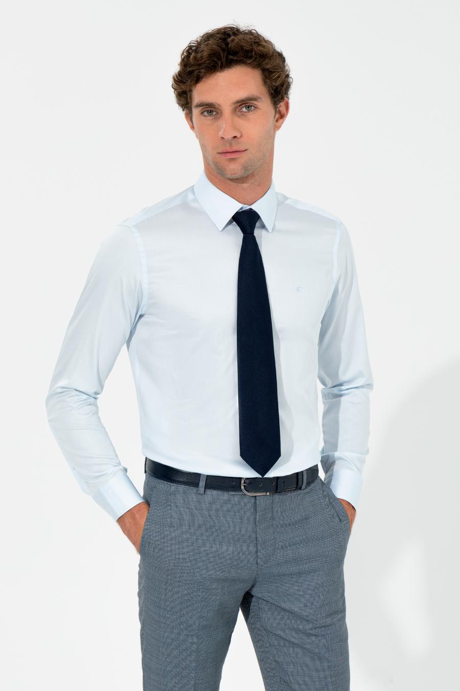 Açık Mavi Slim Fit Uzun Kollu Basic Gömlek - 50259813032