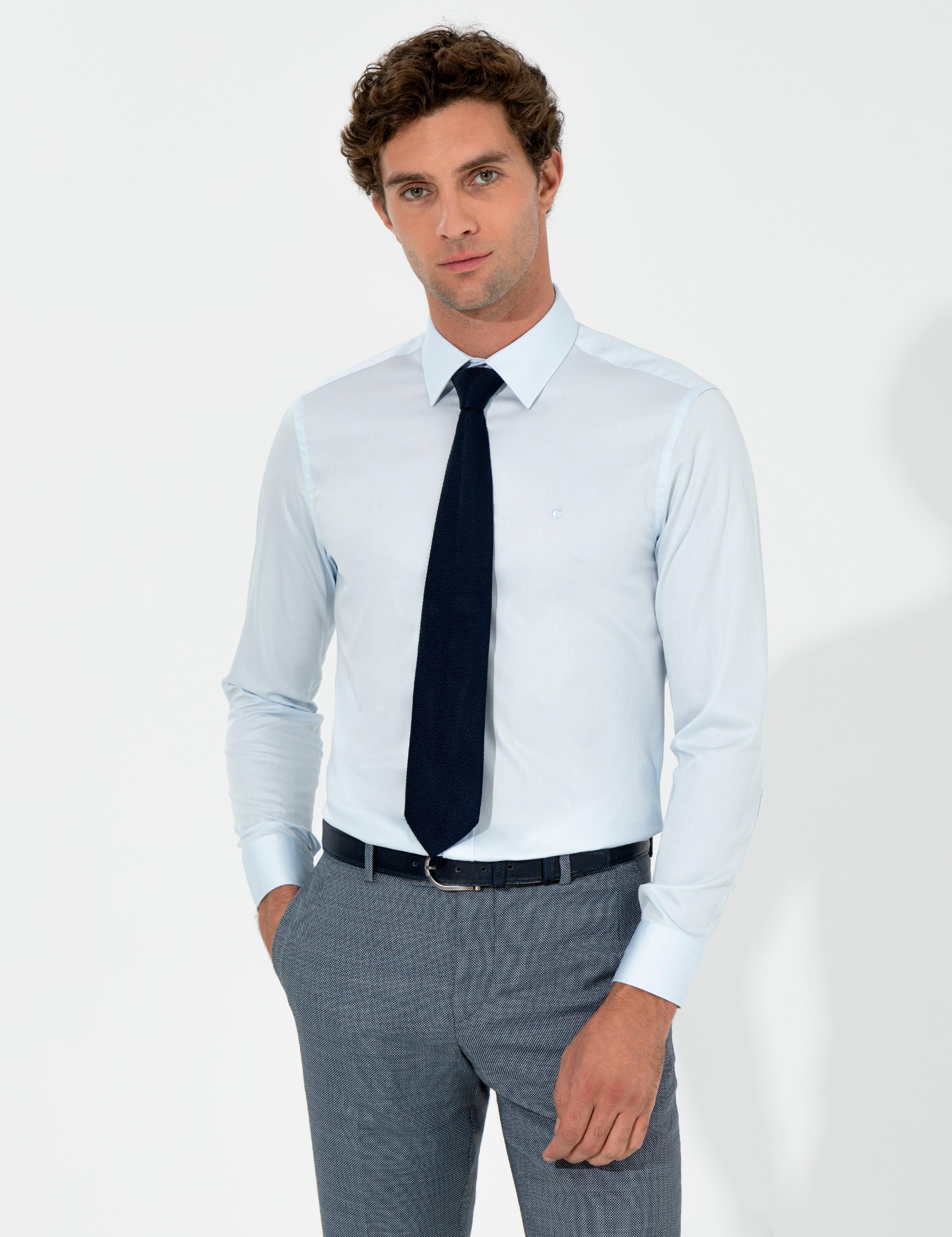 Açık Mavi Slim Fit Uzun Kollu Basic Gömlek - 50259813032