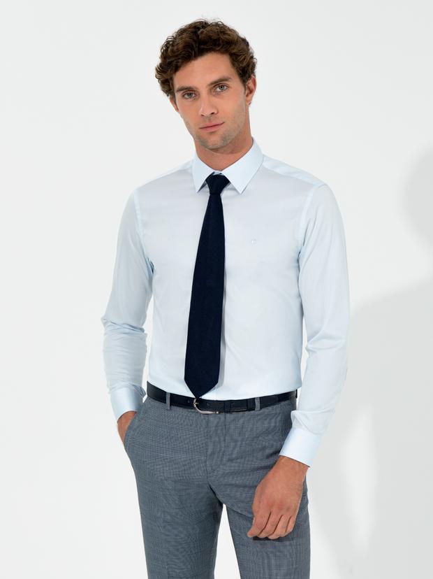 Açık Mavi Slim Fit Uzun Kollu Basic Gömlek
