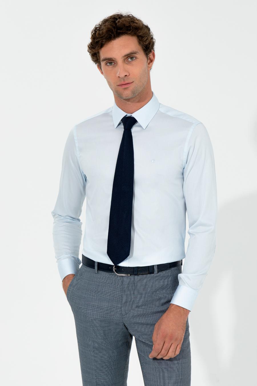 Açık Mavi Slim Fit Uzun Kollu Basic Gömlek - 50259813032