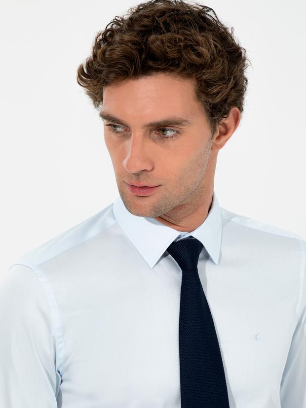 Açık Mavi Slim Fit Uzun Kollu Basic Gömlek