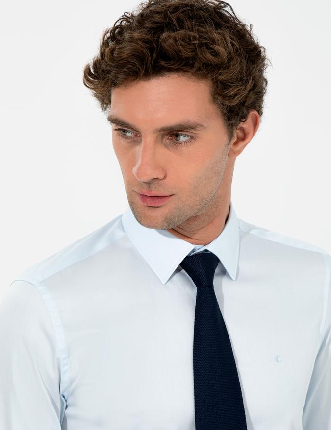 Açık Mavi Slim Fit Uzun Kollu Basic Gömlek