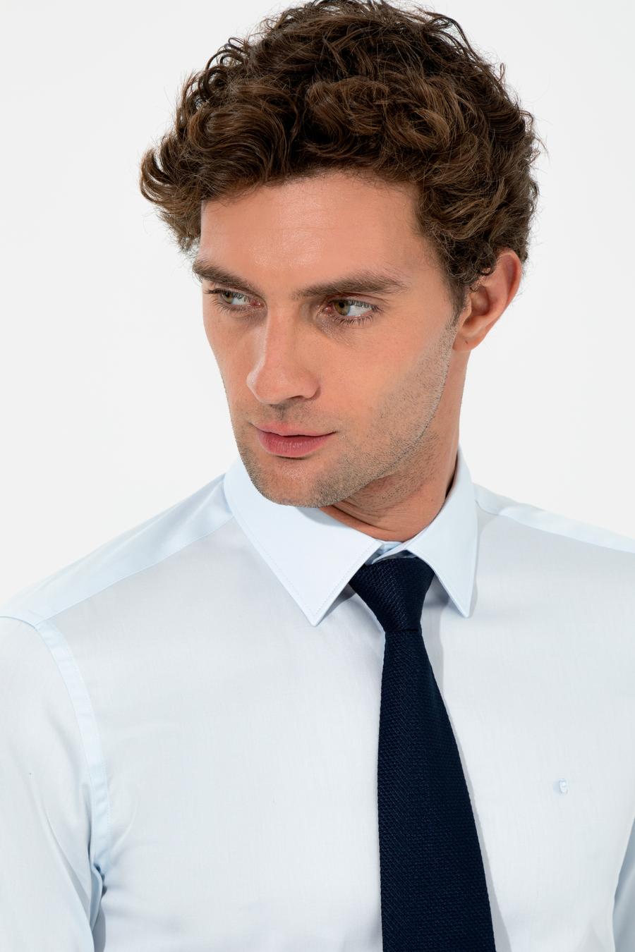Açık Mavi Slim Fit Uzun Kollu Basic Gömlek - 50259813032