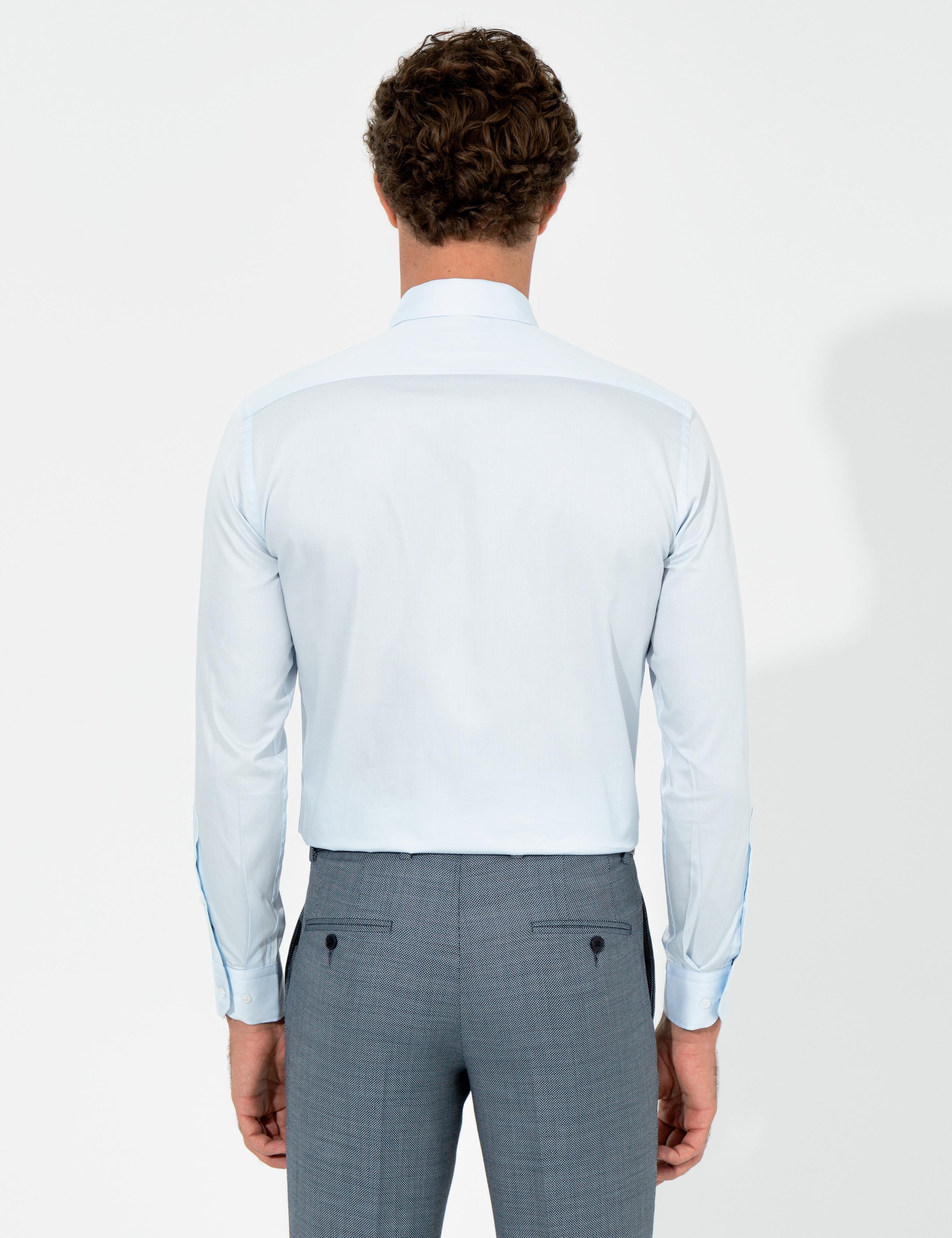 Açık Mavi Slim Fit Uzun Kollu Basic Gömlek - 50259813032