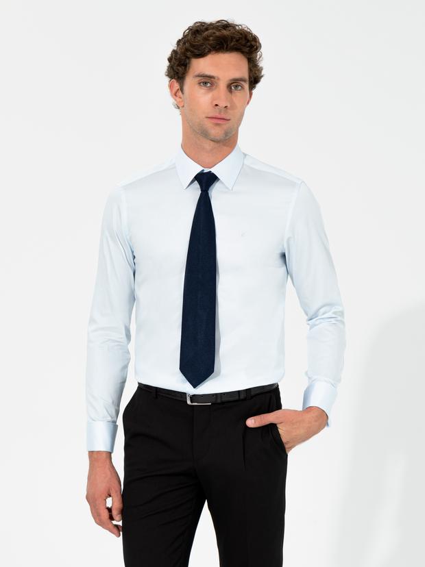 Açık Mavi Slim Fit %100 Pamuk Klasik Yaka  Basic Gömlek