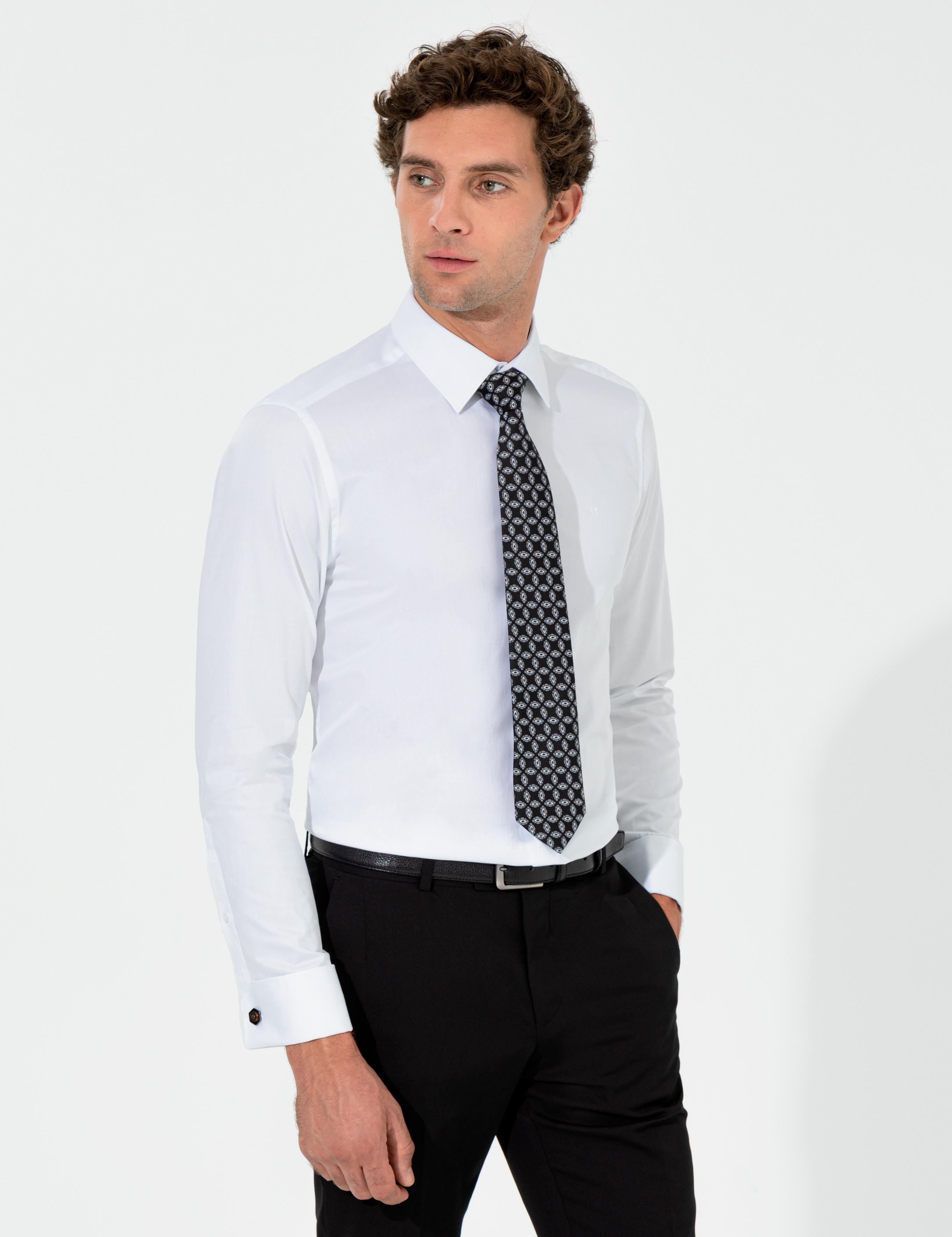 Beyaz Slim Fit %100 Pamuk Klasik Yaka  Basic Gömlek - 50261220004