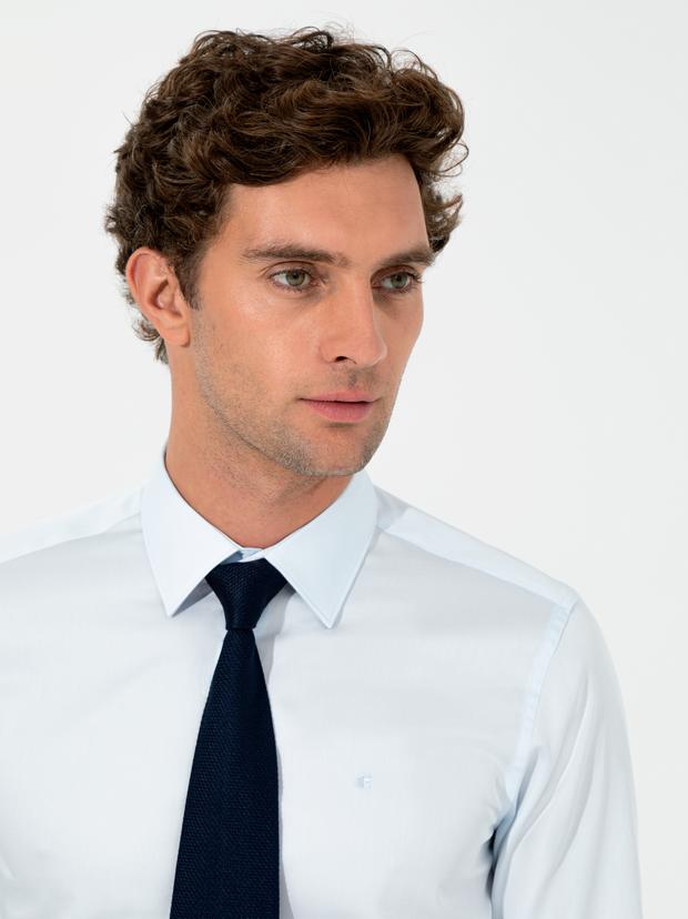 Açık Mavi Slim Fit %100 Pamuk Klasik Yaka  Basic Gömlek