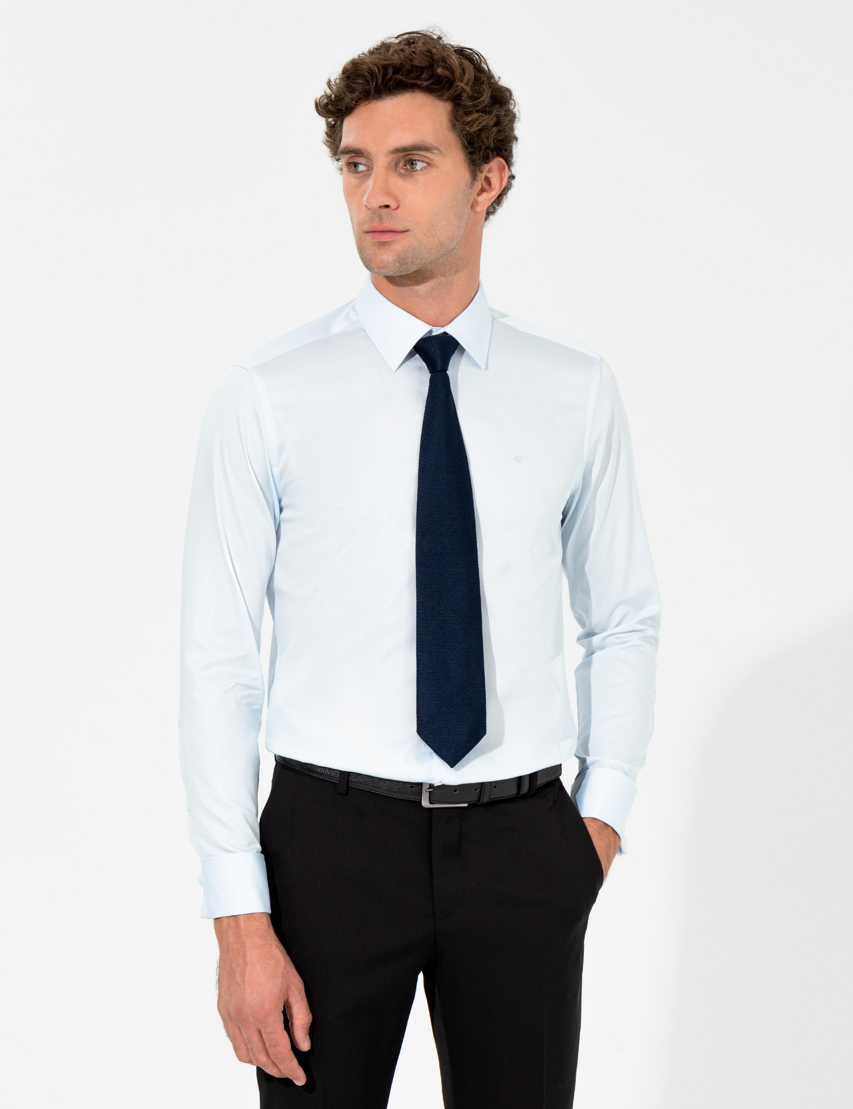 Açık Mavi Slim Fit %100 Pamuk Klasik Yaka  Basic Gömlek - 50261220021