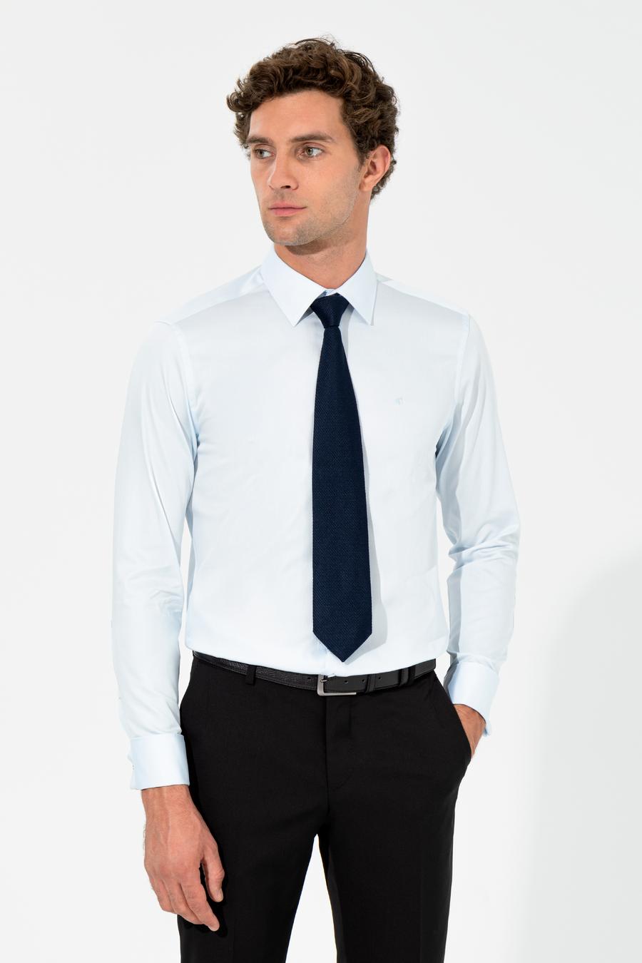 Açık Mavi Slim Fit %100 Pamuk Klasik Yaka  Basic Gömlek - 50261220021