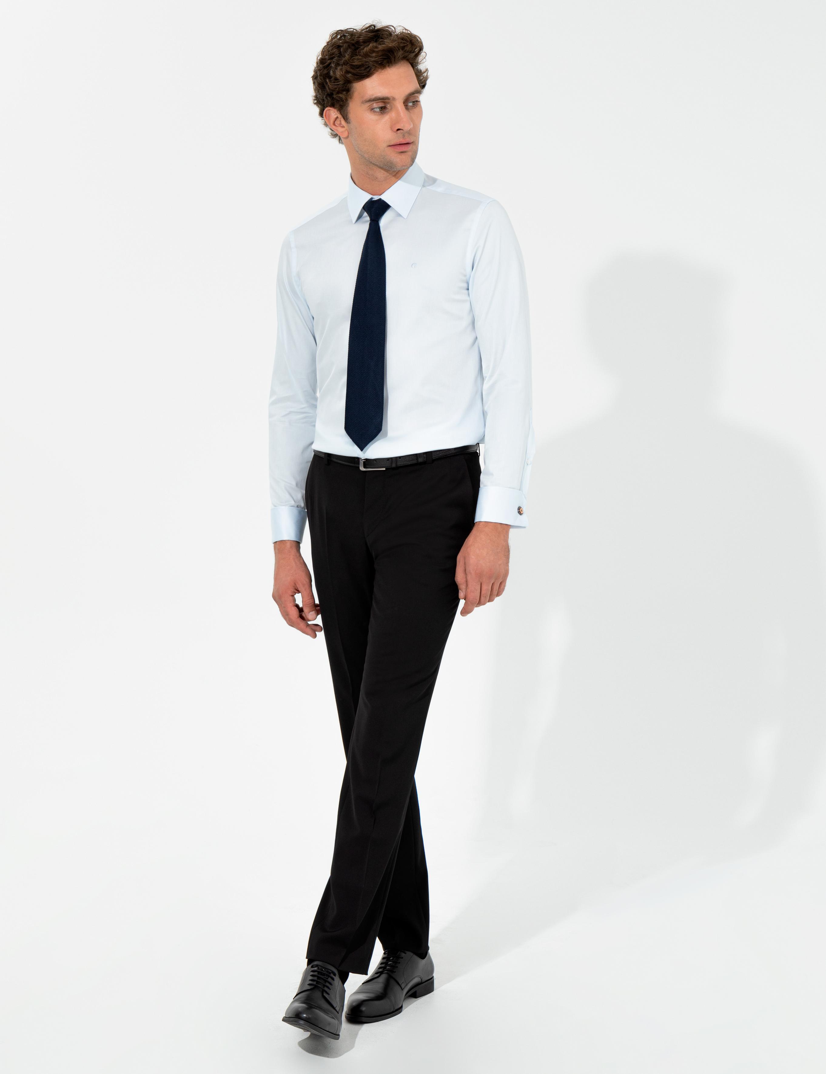 Açık Mavi Slim Fit %100 Pamuk Klasik Yaka  Basic Gömlek - 50261220021