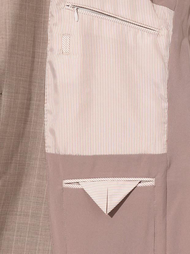 Bej Slim Fit Yün Karışımlı Kırlangıç Yaka Çizgili Takım Elbise