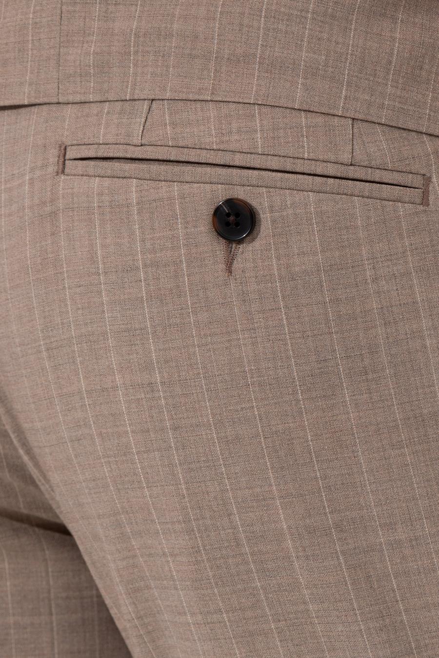 Bej Slim Fit Yün Karışımlı Kırlangıç Yaka Çizgili Takım Elbise - 50260681015