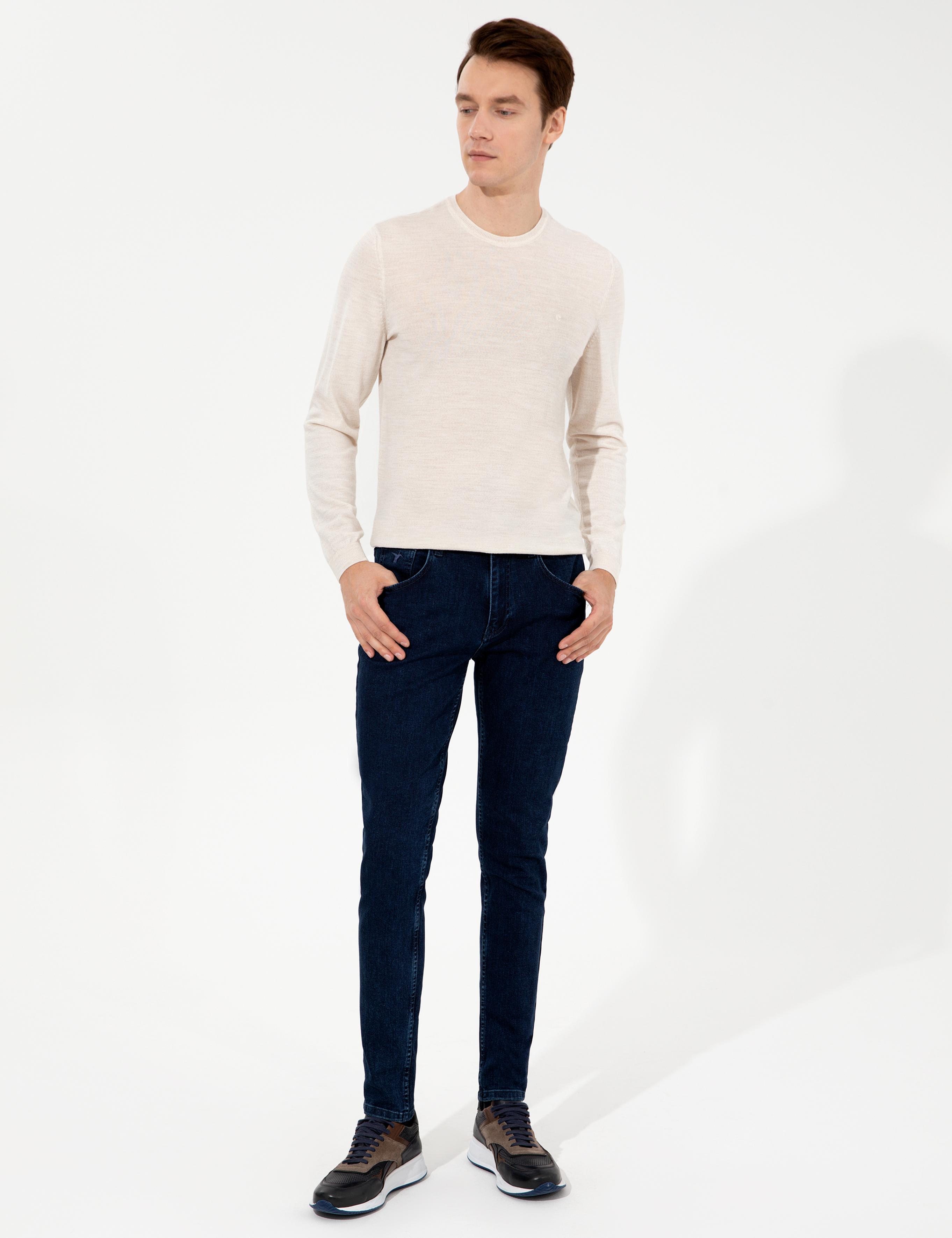 Bej Slim Fit Bisiklet Yaka Basic Triko Kazak - 50227052041