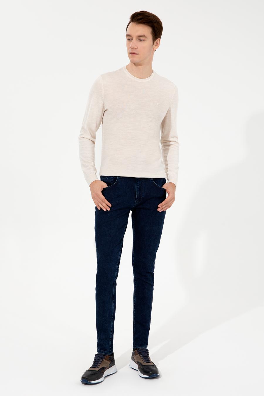 Bej Slim Fit Bisiklet Yaka Basic Triko Kazak - 50227052041