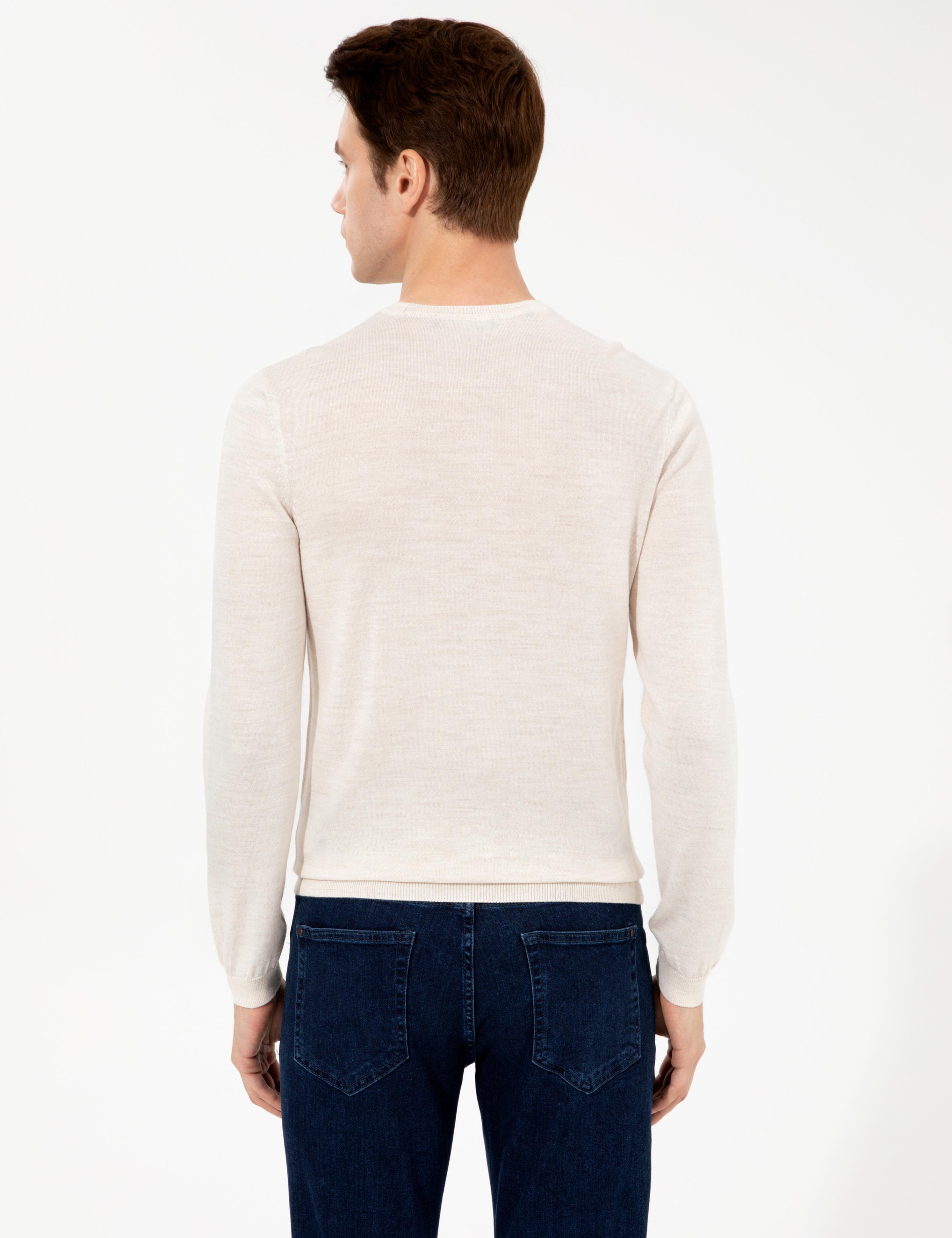 Bej Slim Fit Bisiklet Yaka Basic Triko Kazak - 50227052041