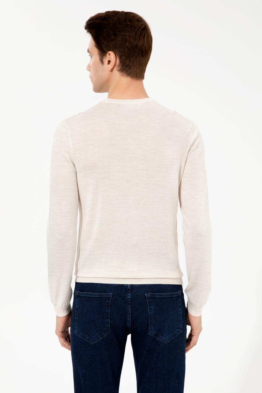 Bej Slim Fit Bisiklet Yaka Basic Triko Kazak - 50227052041