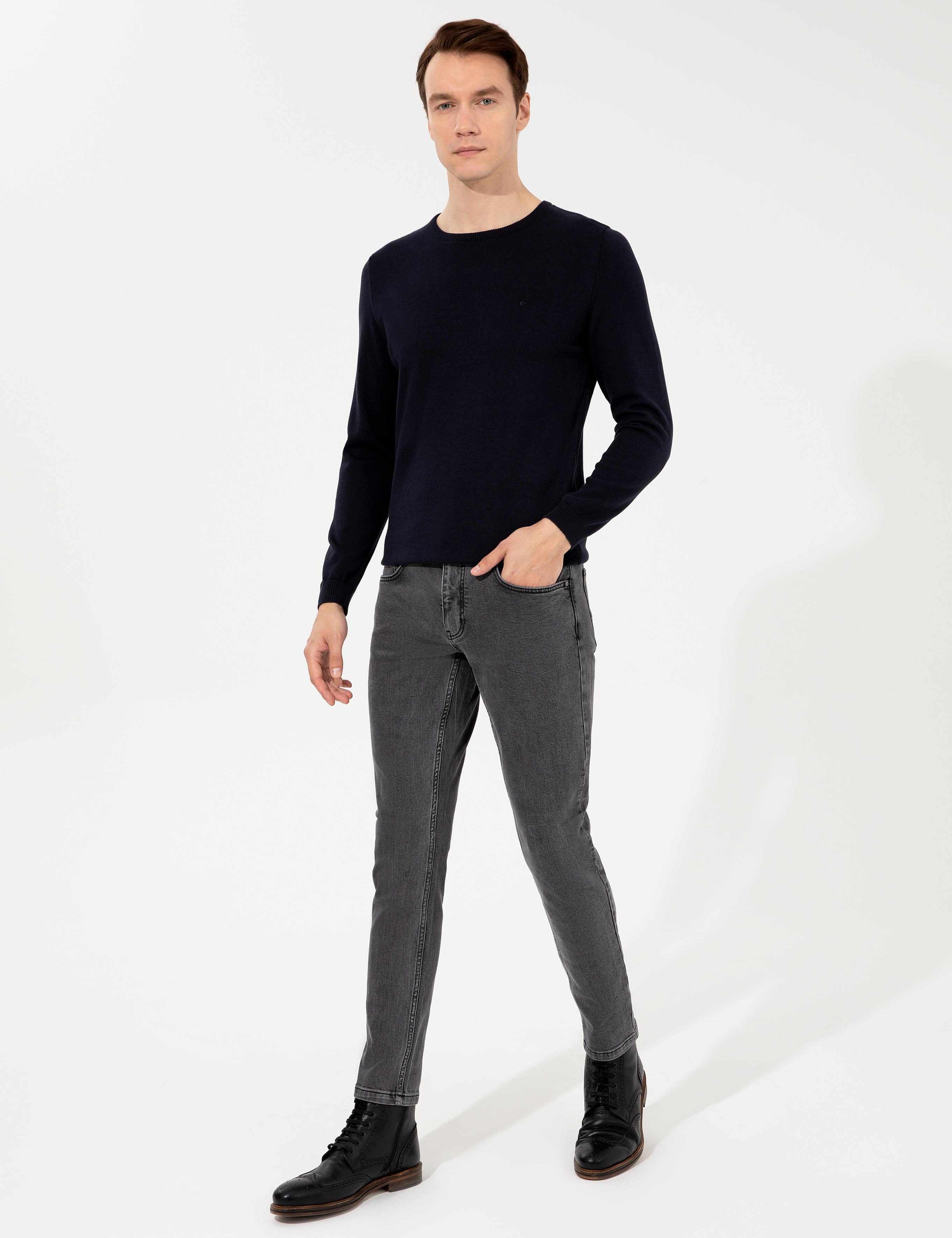 Lacivert Slim Fit Bisiklet Yaka Basic Triko Kazak - 50229585109