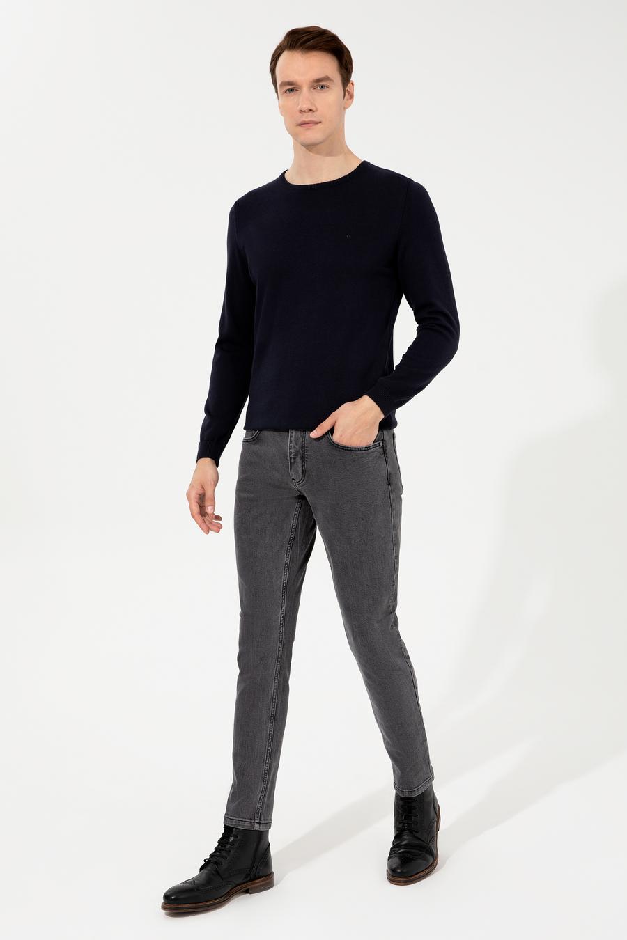 Lacivert Slim Fit Bisiklet Yaka Basic Triko Kazak - 50229585109