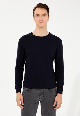 Lacivert Slim Fit Bisiklet Yaka Basic Triko Kazak