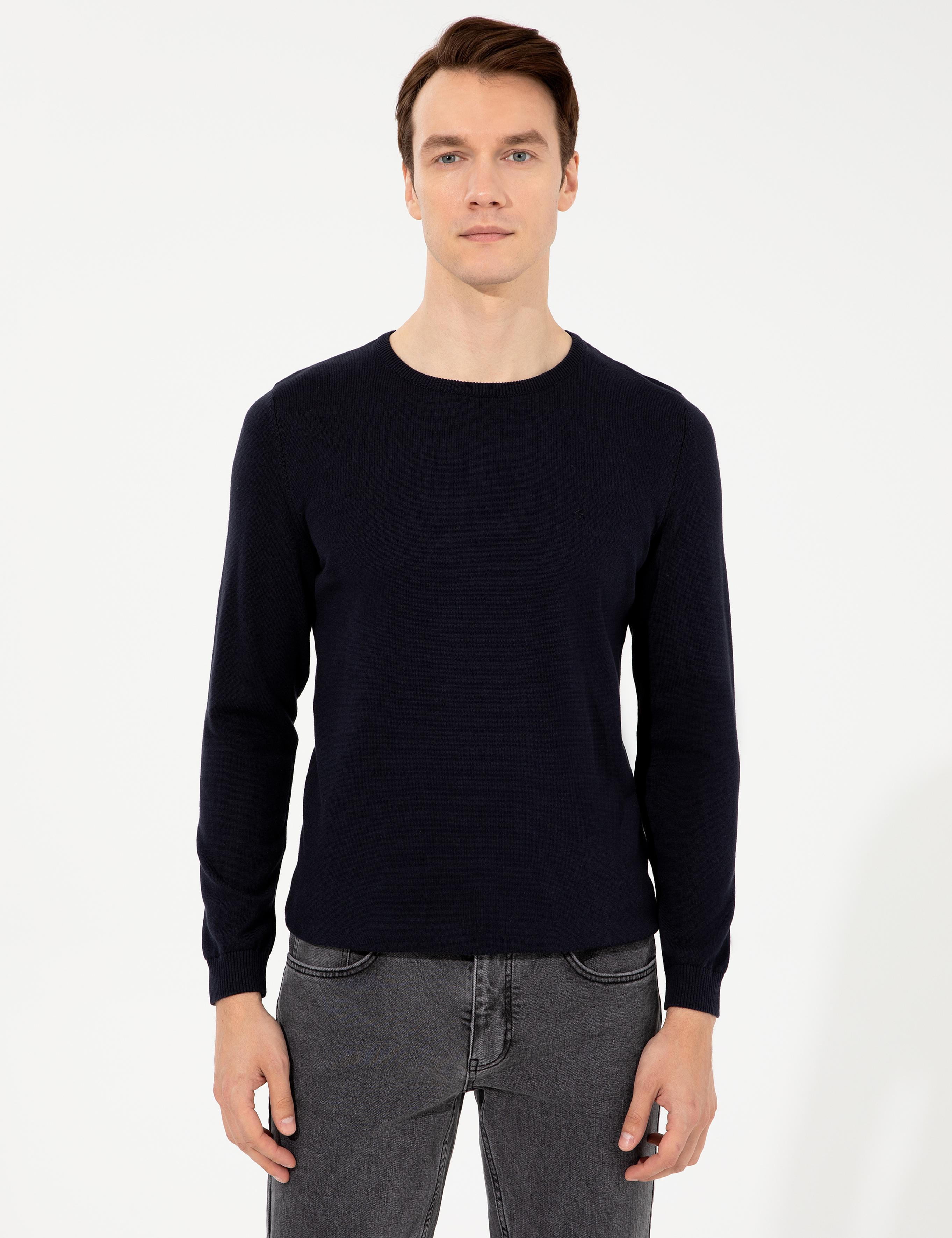 Lacivert Slim Fit Bisiklet Yaka Basic Triko Kazak - 50229585109