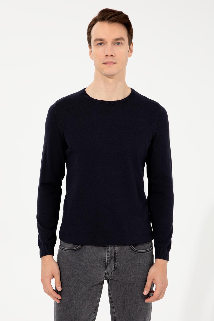 Lacivert Slim Fit Bisiklet Yaka Basic Triko Kazak - 50229585109