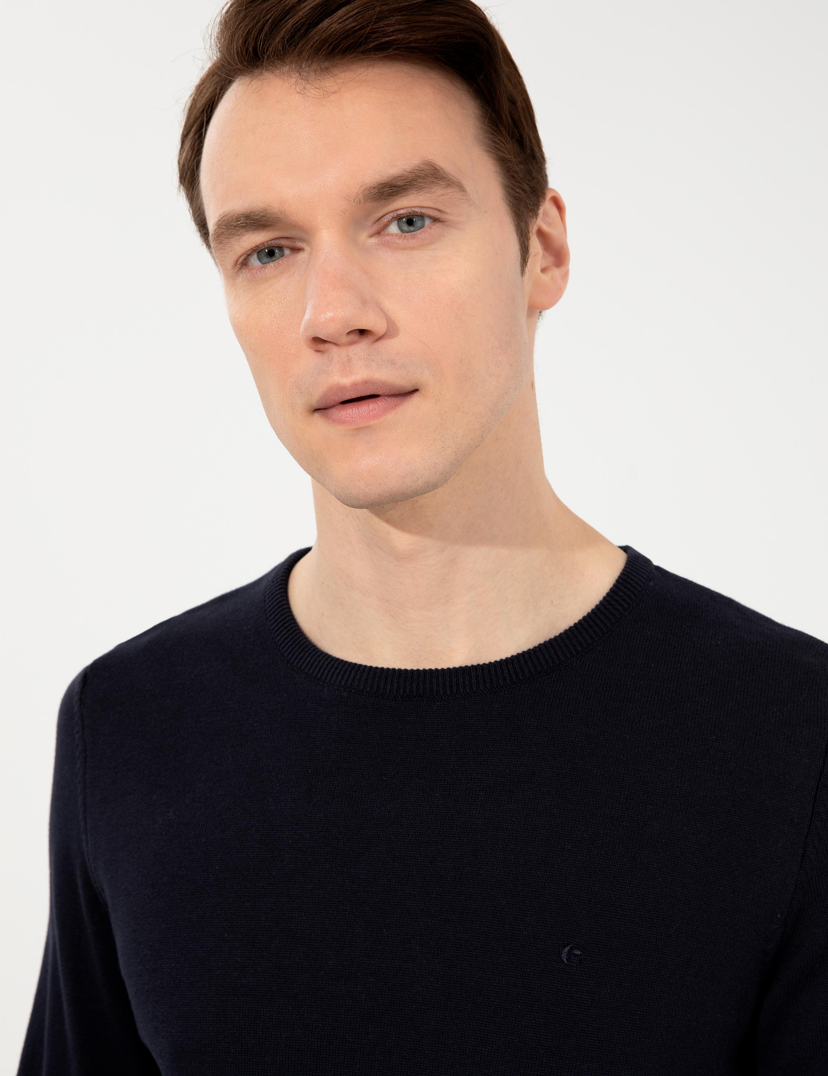 Lacivert Slim Fit Bisiklet Yaka Basic Triko Kazak - 50229585109