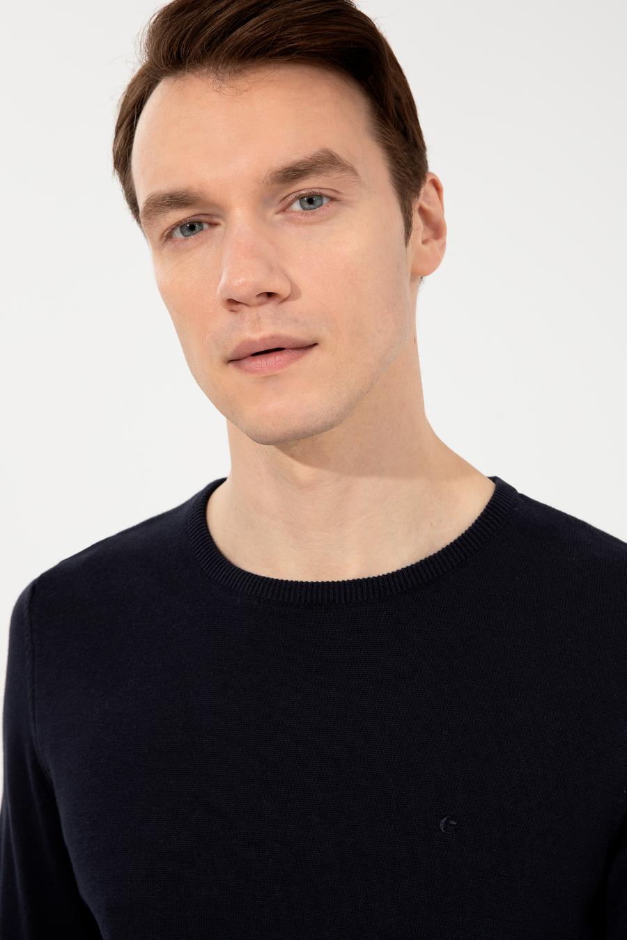 Lacivert Slim Fit Bisiklet Yaka Basic Triko Kazak - 50229585109