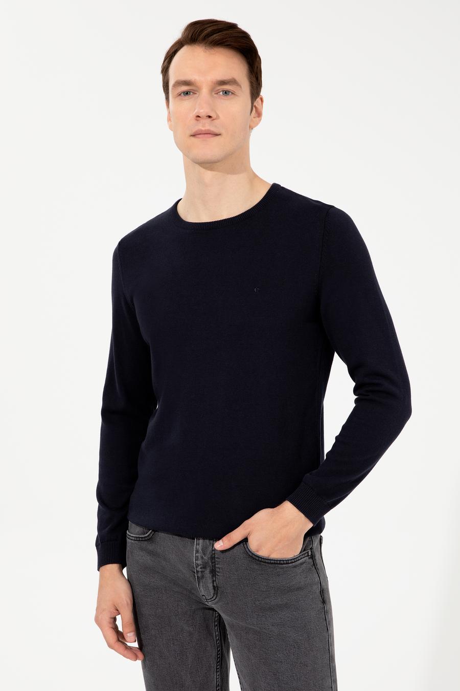 Lacivert Slim Fit Bisiklet Yaka Basic Triko Kazak - 50229585109