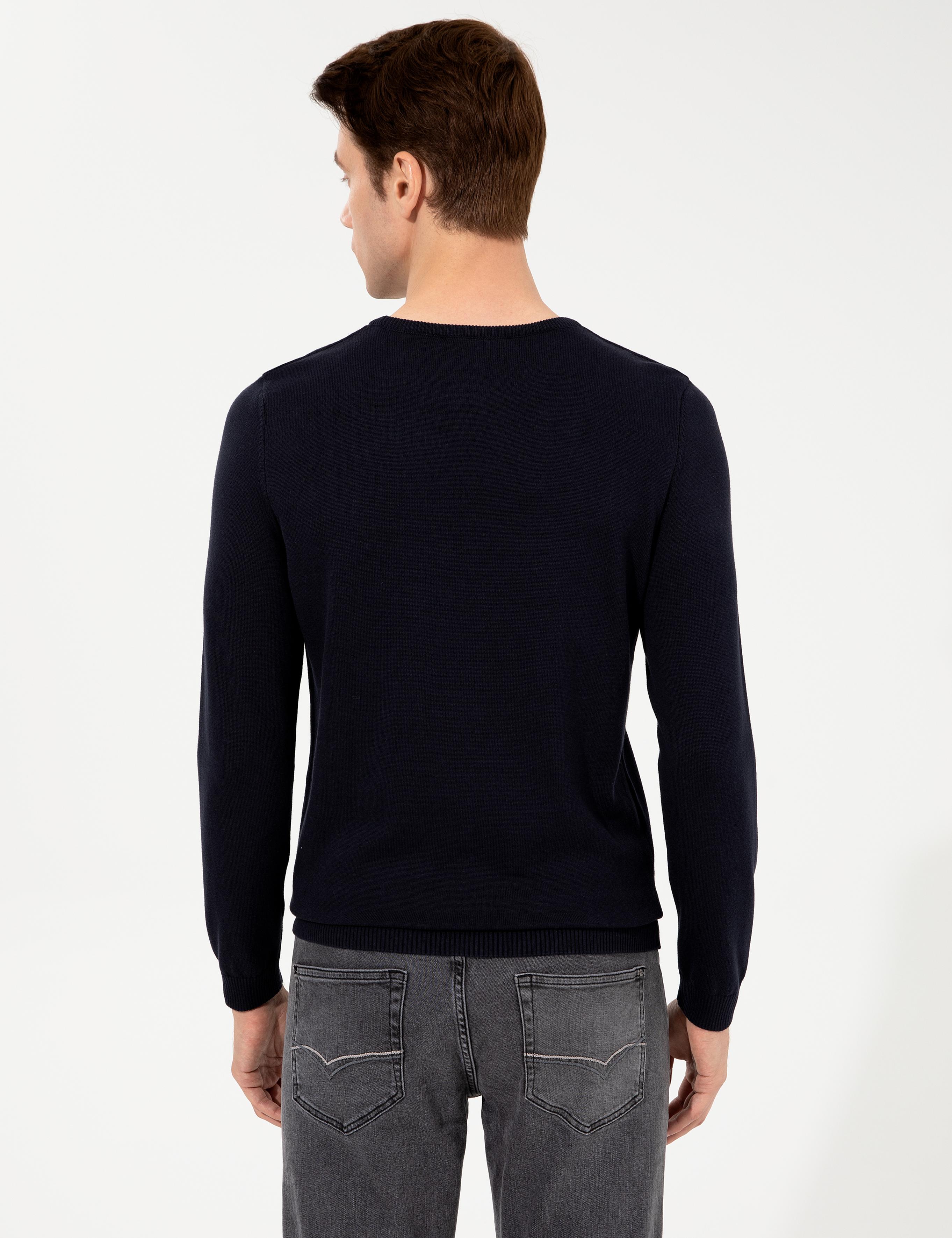 Lacivert Slim Fit Bisiklet Yaka Basic Triko Kazak - 50229585109