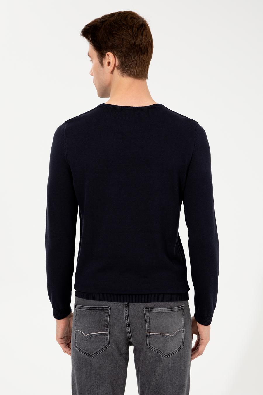 Lacivert Slim Fit Bisiklet Yaka Basic Triko Kazak - 50229585109