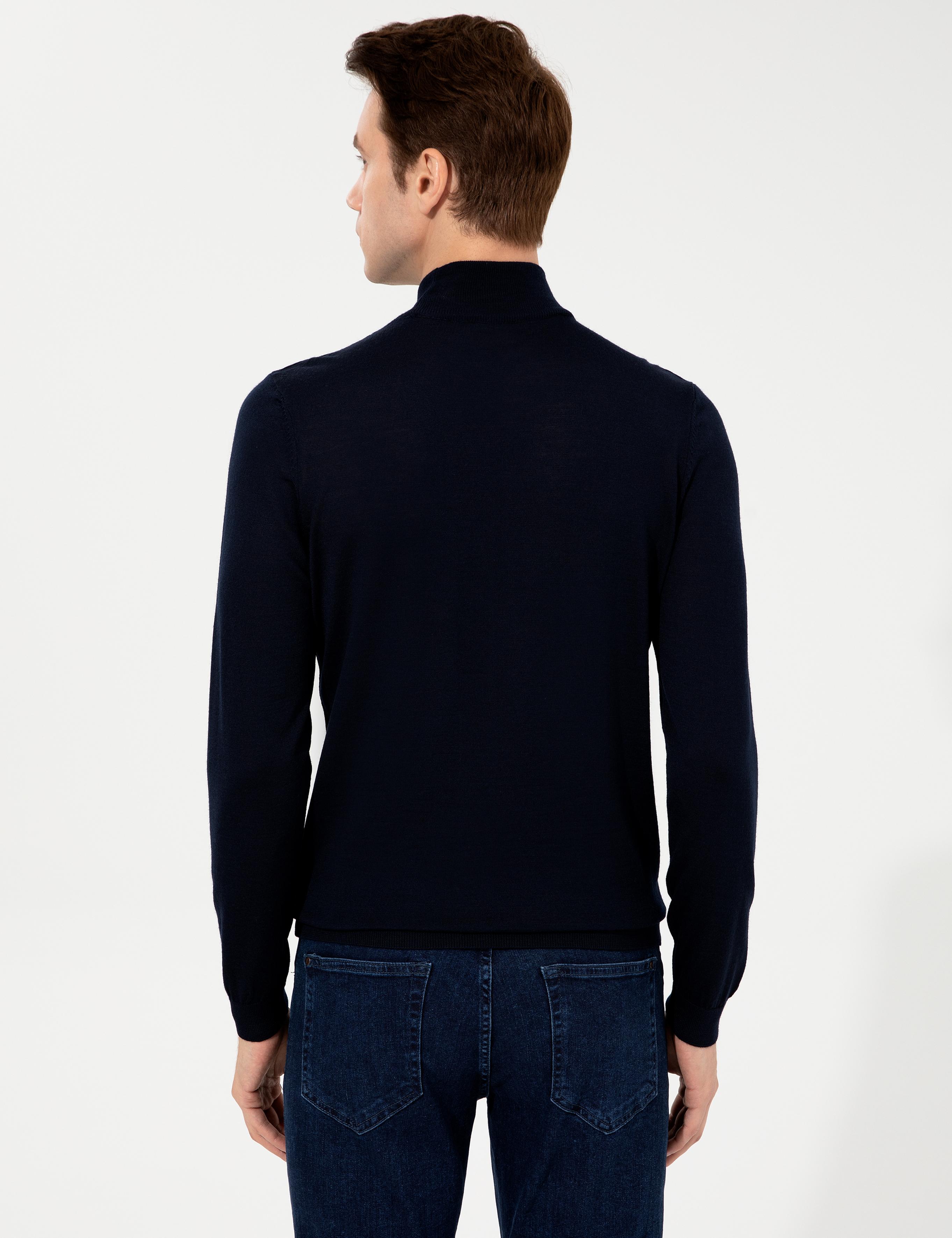 Lacivert Slim Fit Yarım Balıkçı Basic Triko Kazak - 50237040012