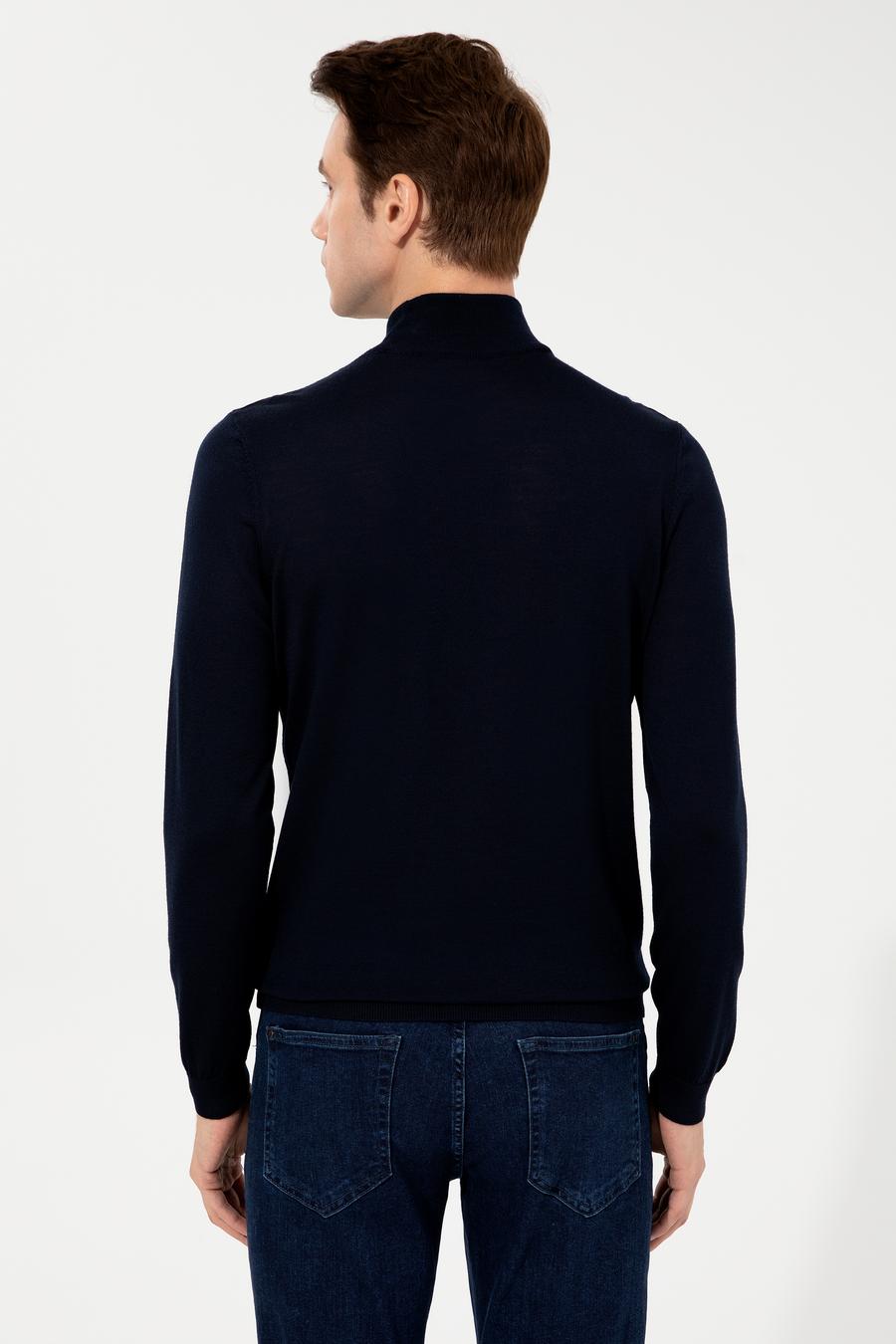 Lacivert Slim Fit Yarım Balıkçı Basic Triko Kazak - 50237040012
