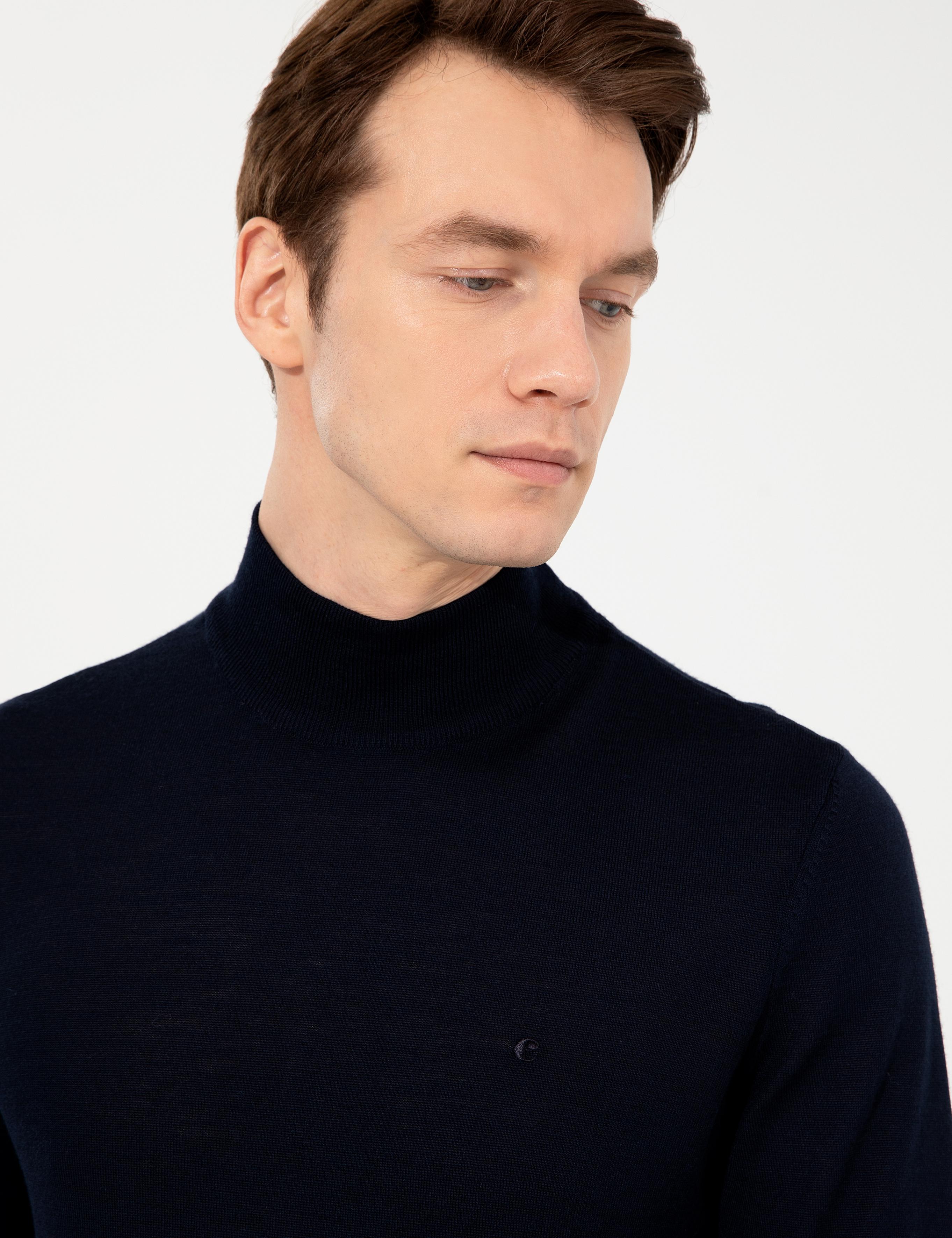 Lacivert Slim Fit Yarım Balıkçı Basic Triko Kazak - 50237040012