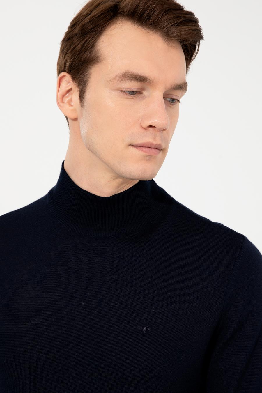 Lacivert Slim Fit Yarım Balıkçı Basic Triko Kazak - 50237040012