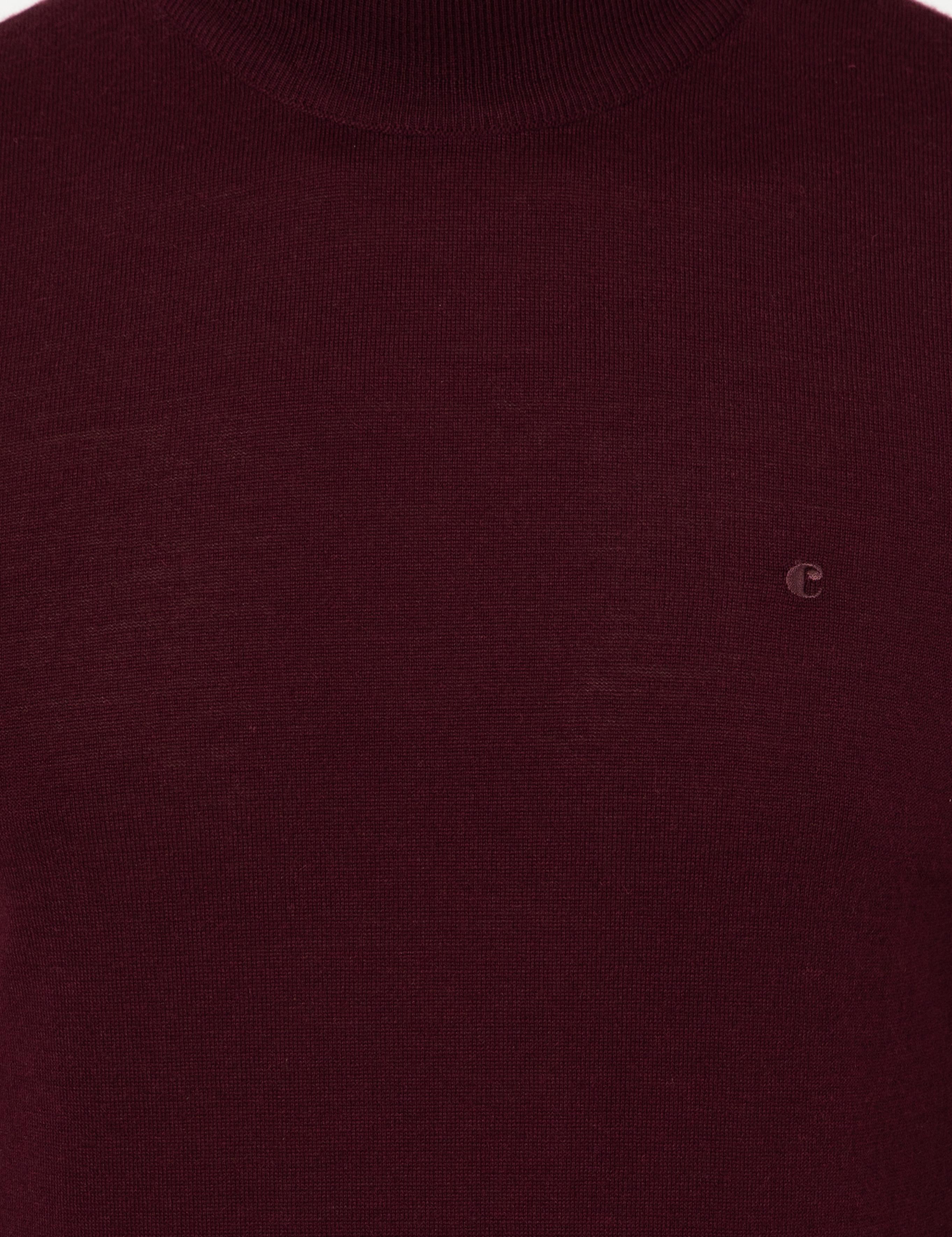 Koyu Bordo Slim Fit Yarım Balıkçı Basic Triko Kazak - 50237040234