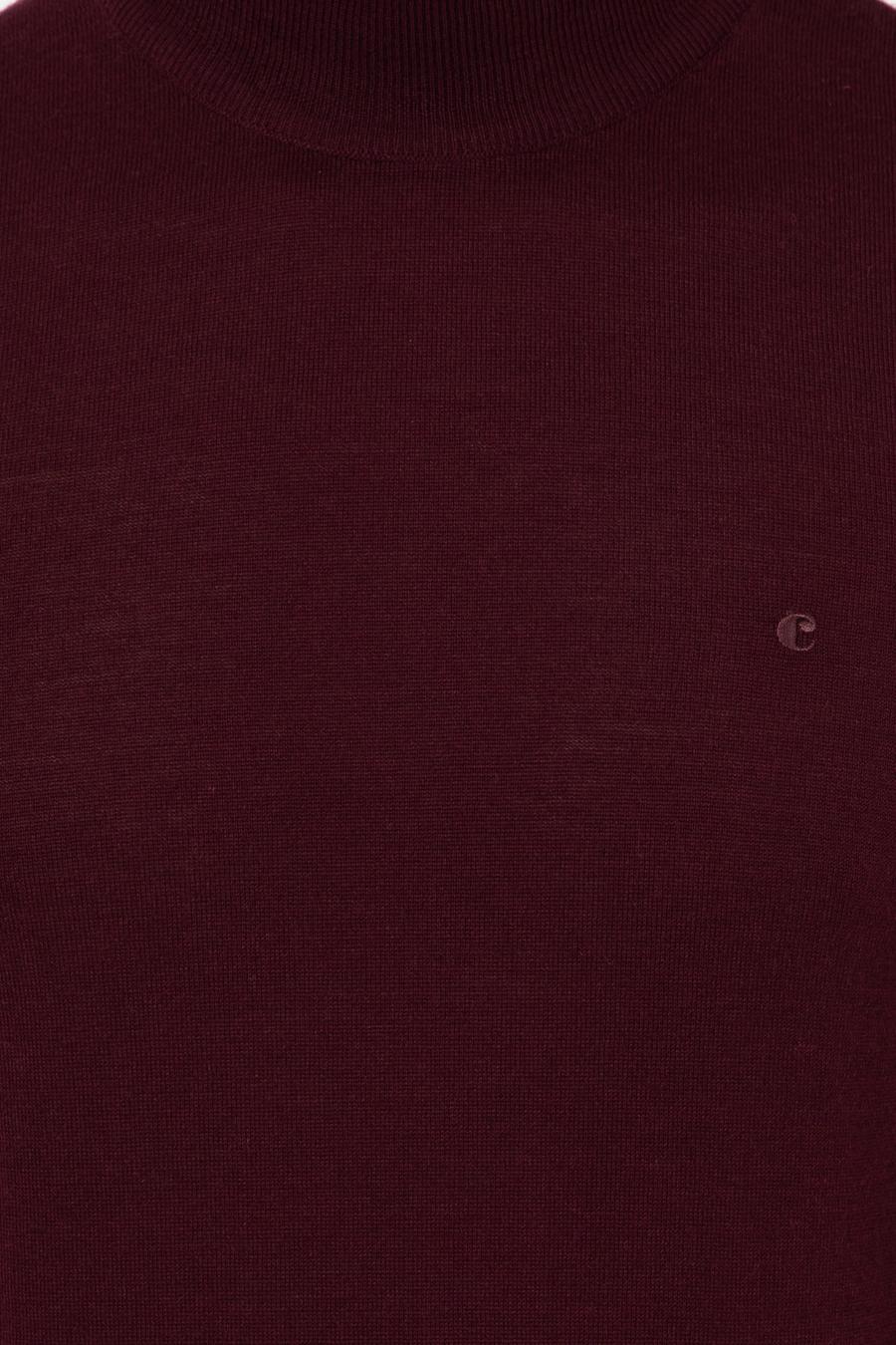 Koyu Bordo Slim Fit Yarım Balıkçı Basic Triko Kazak - 50237040234