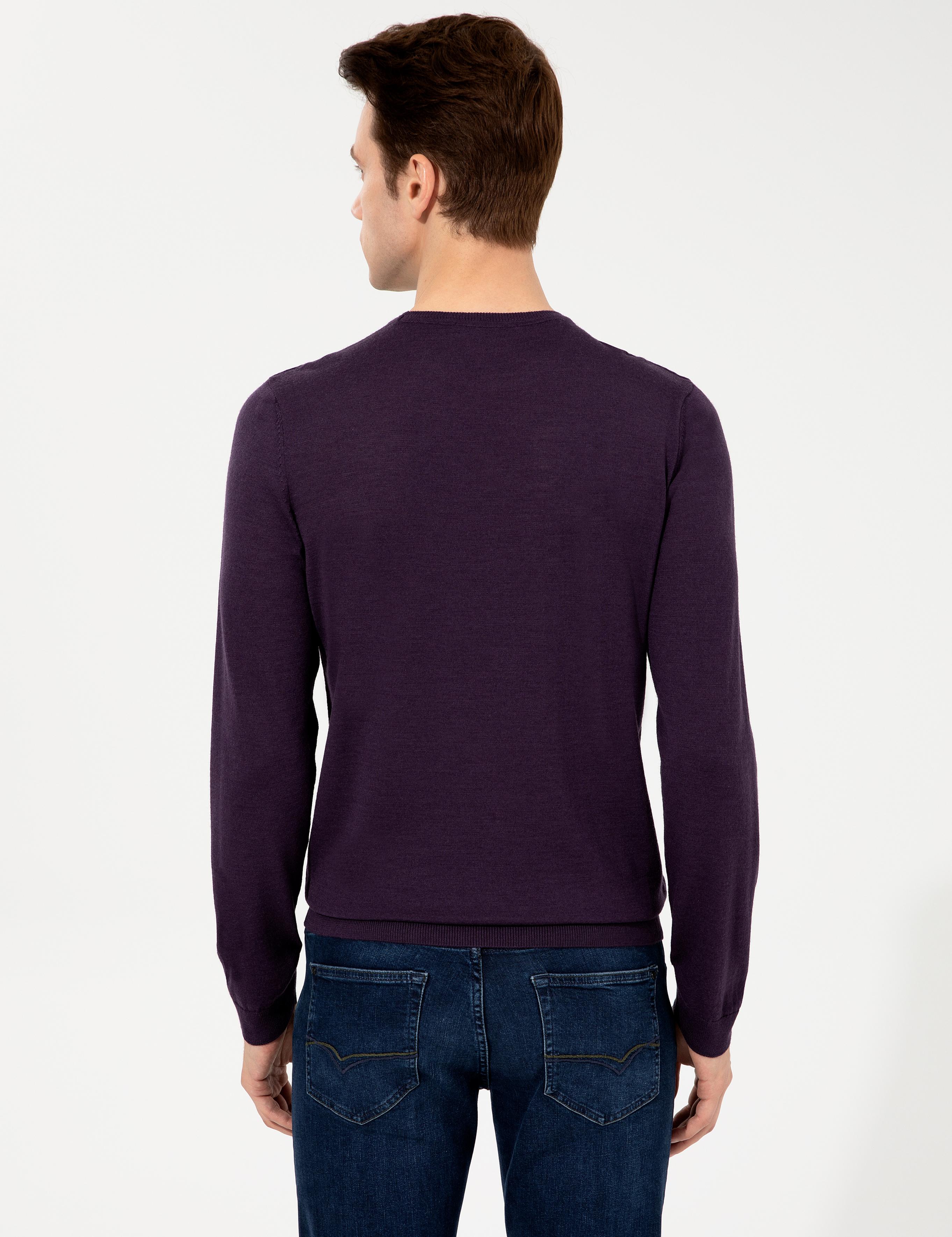 Mor Slim Fit Bisiklet Yaka Basic Triko Kazak - 50237038060