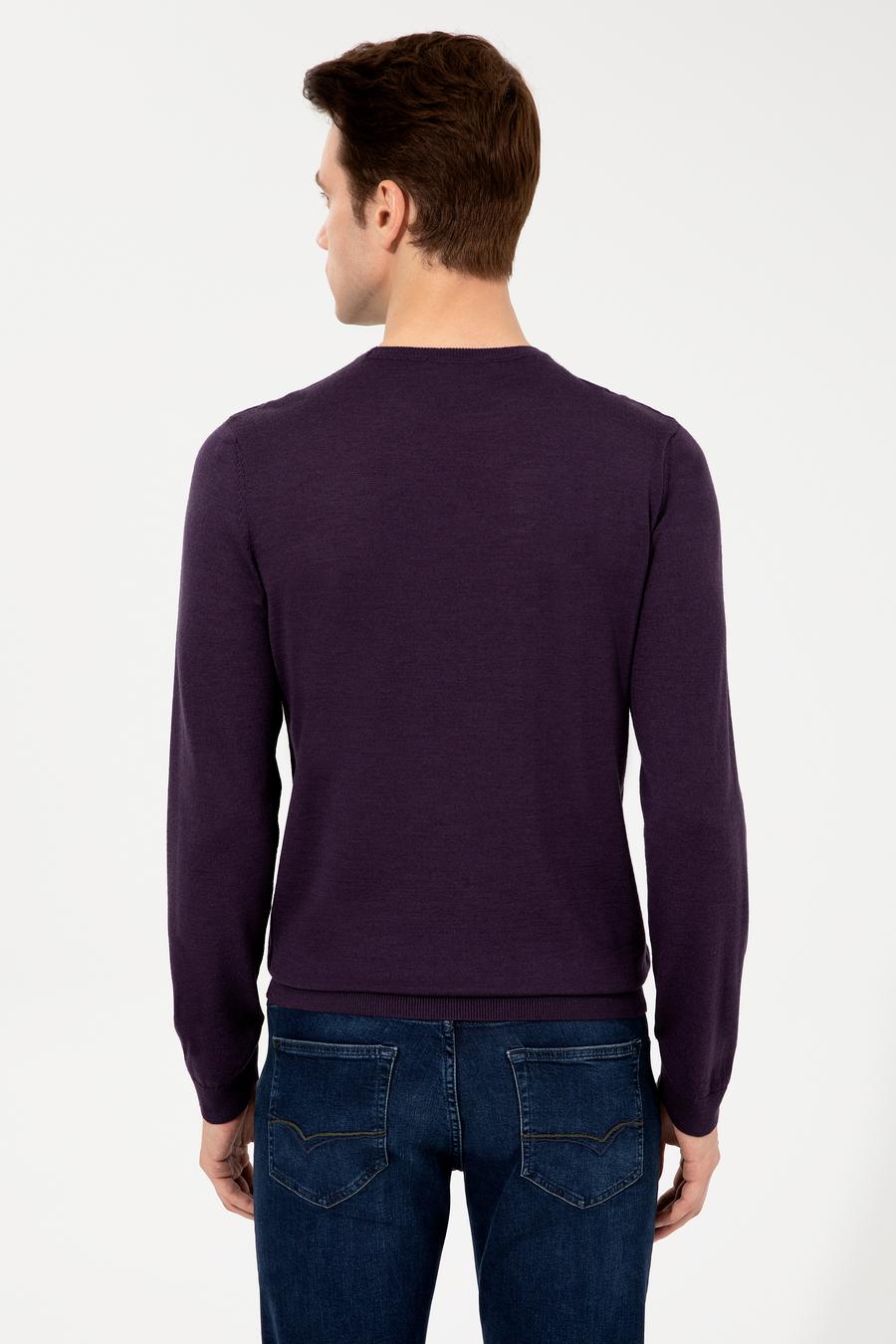 Mor Slim Fit Bisiklet Yaka Basic Triko Kazak - 50237038060