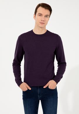 Mor Slim Fit Bisiklet Yaka Basic Triko Kazak