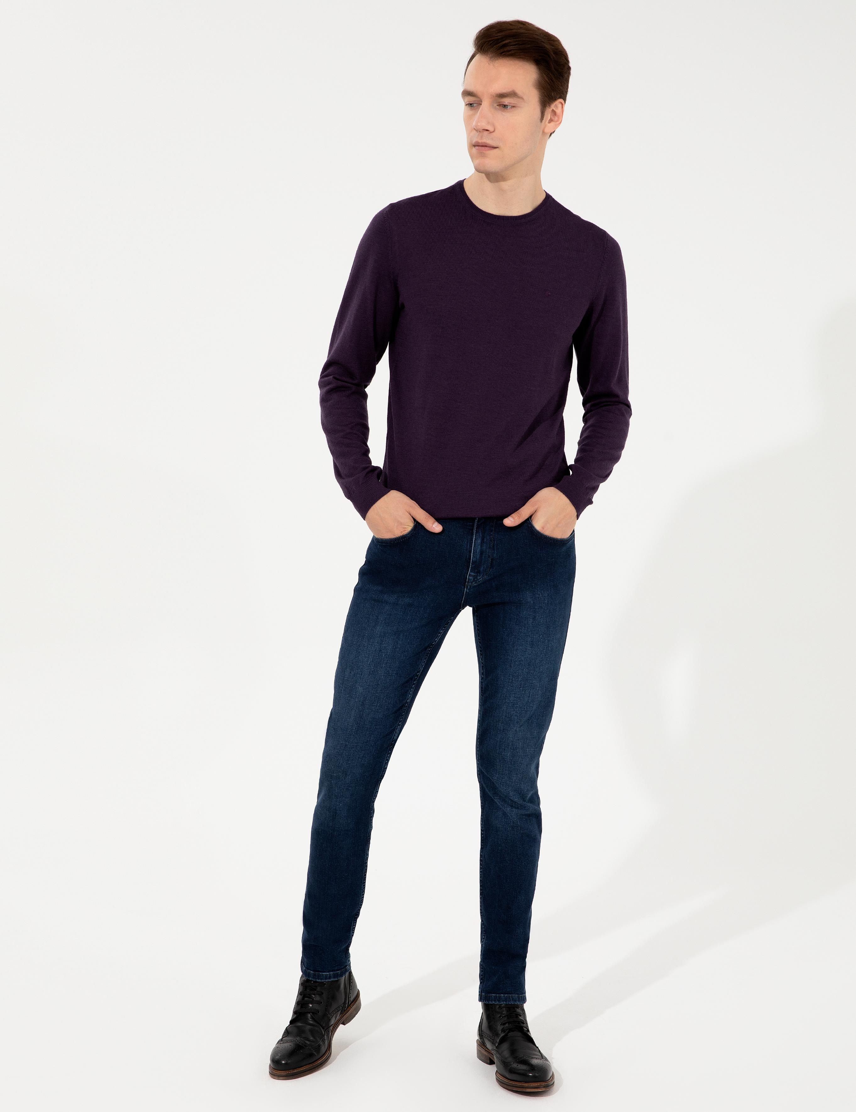 Mor Slim Fit Bisiklet Yaka Basic Triko Kazak - 50237038060