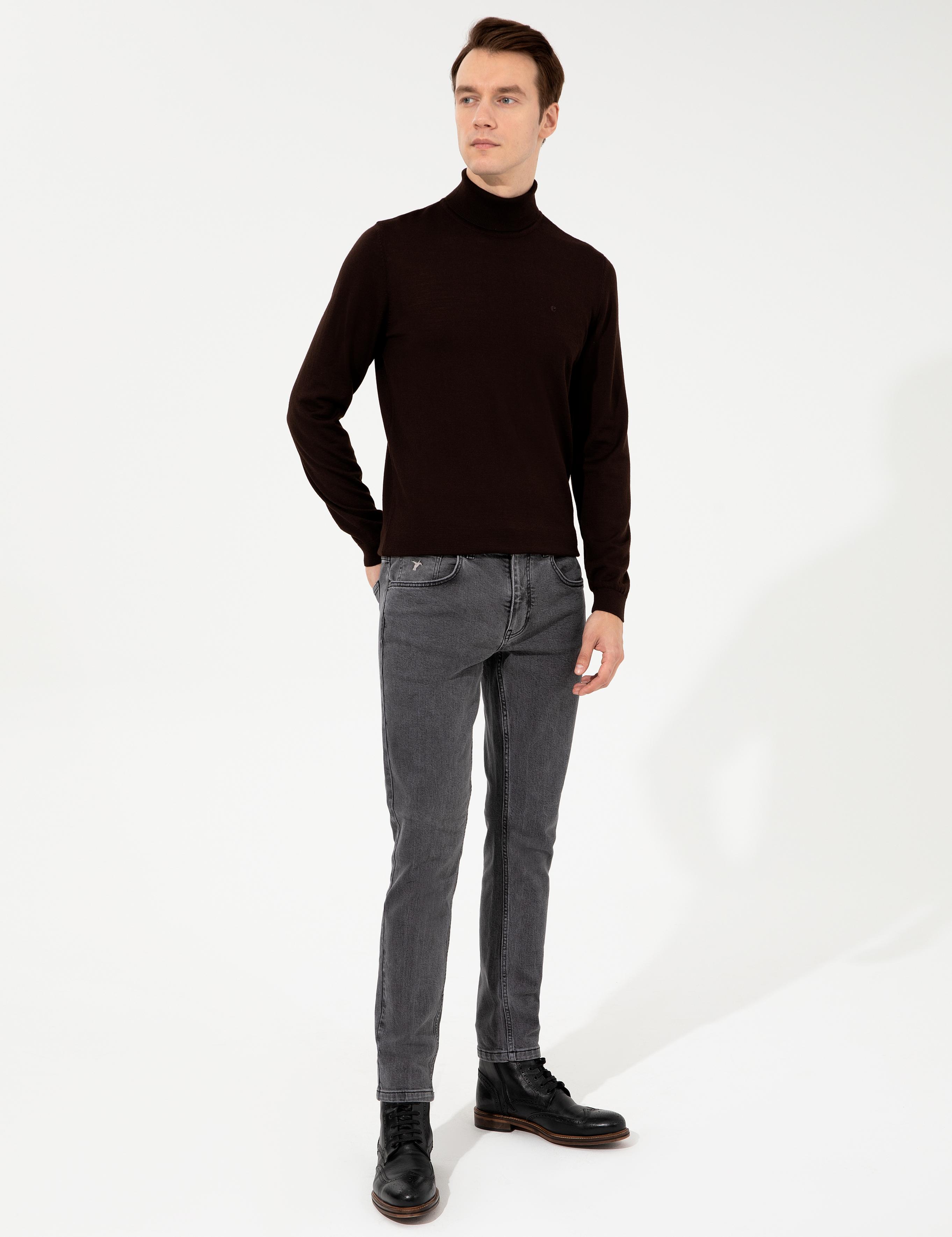 Kahverengi Slim Fit Balıkçı Yaka Basic Triko Kazak - 50237052232