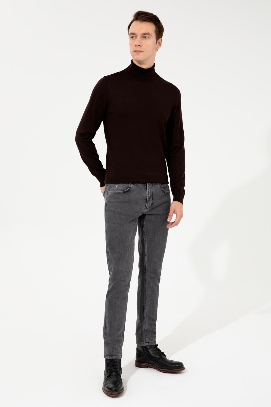Kahverengi Slim Fit Balıkçı Yaka Basic Triko Kazak - 50237052232