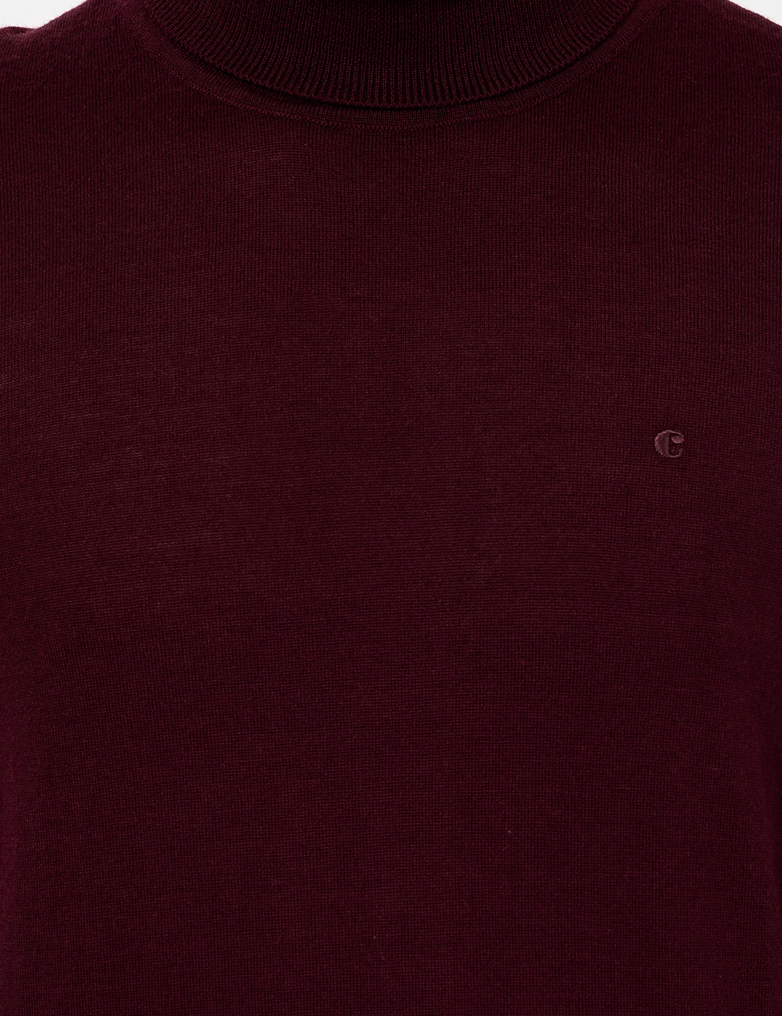 Koyu Bordo Slim Fit Balıkçı Yaka Basic Triko Kazak - 50237052212