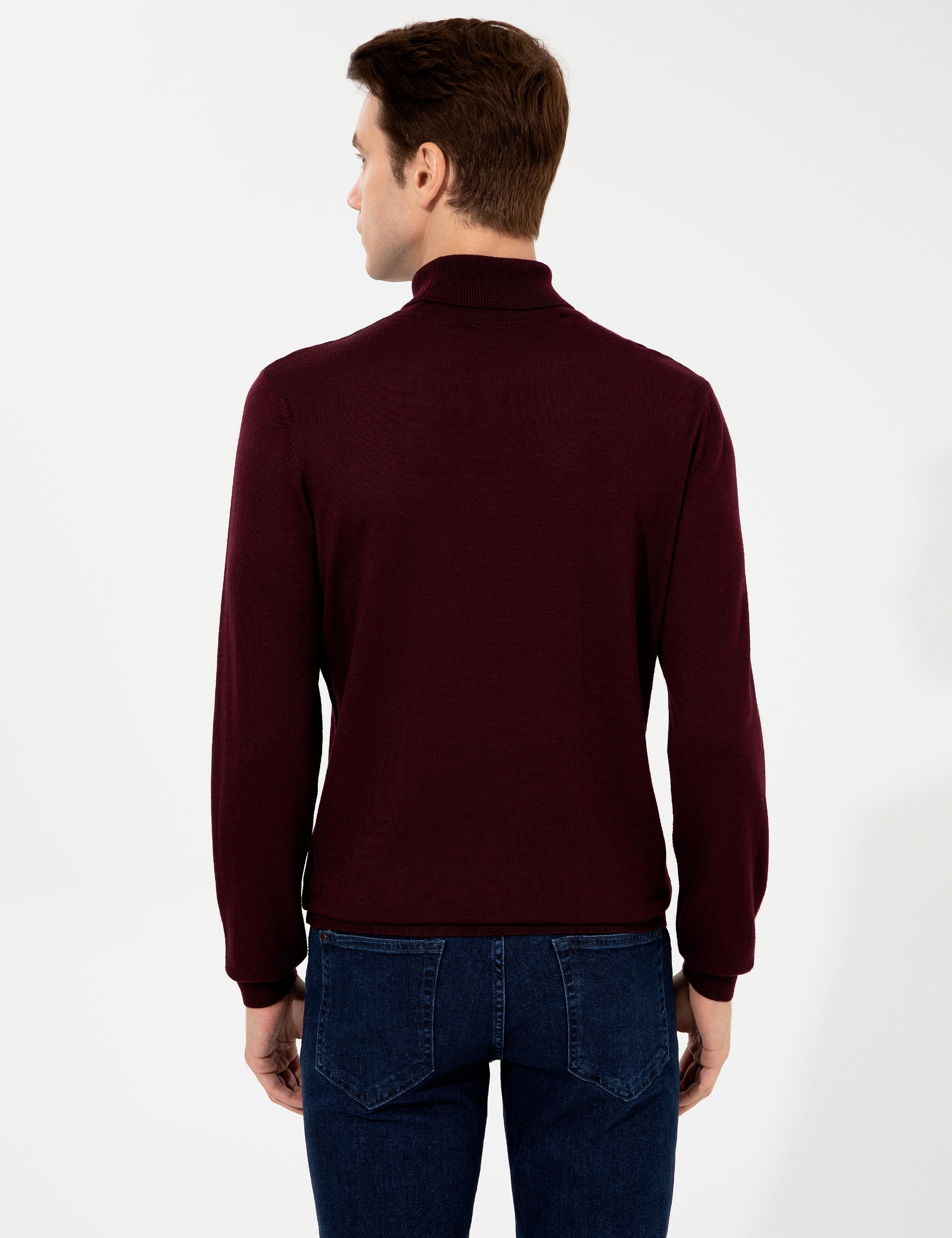 Koyu Bordo Slim Fit Balıkçı Yaka Basic Triko Kazak - 50237052212
