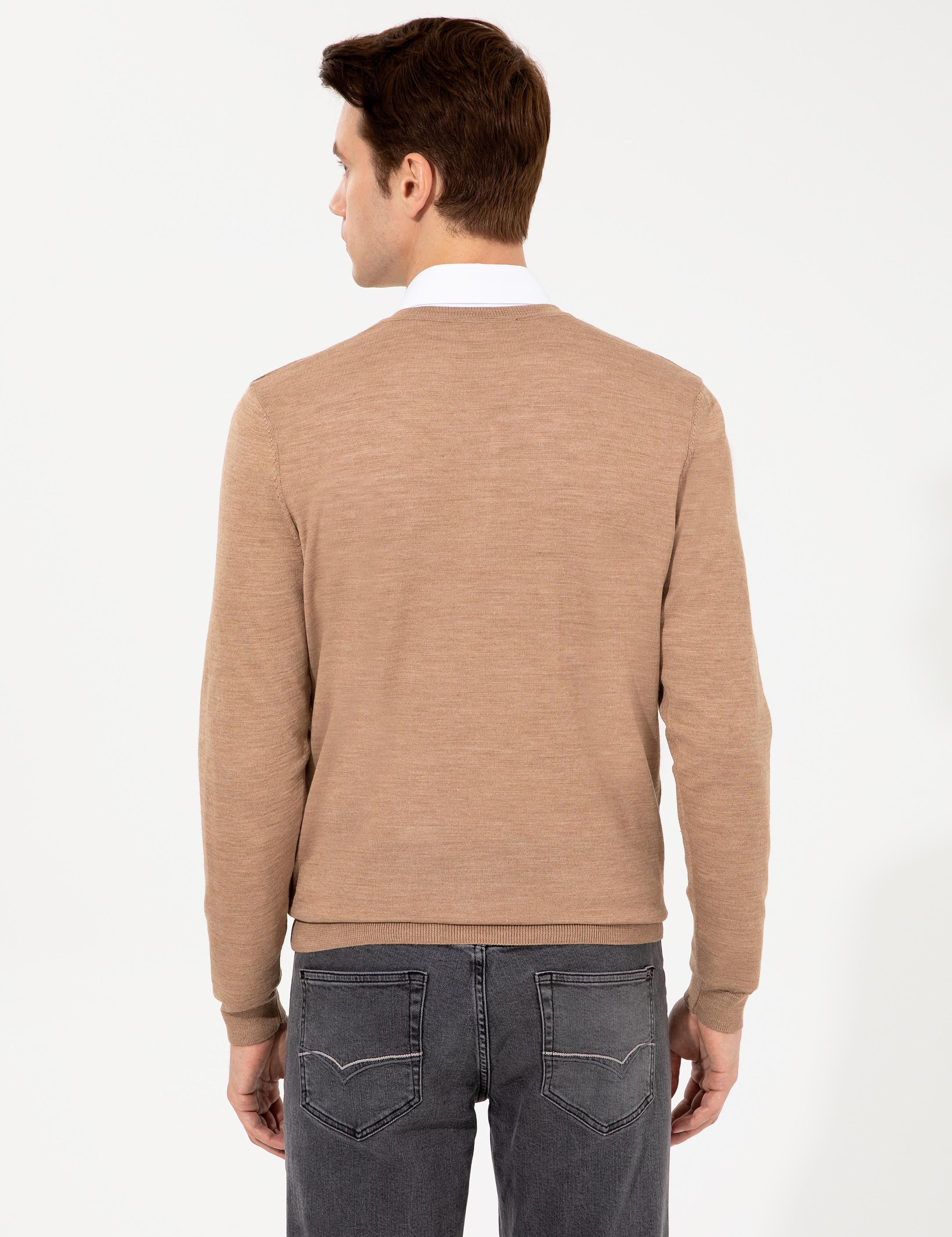 Camel Slim Fit V Yaka Basic Triko Kazak - 50237053044