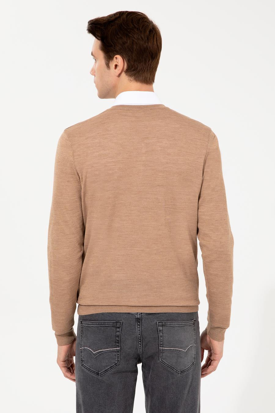 Camel Slim Fit V Yaka Basic Triko Kazak - 50237053044