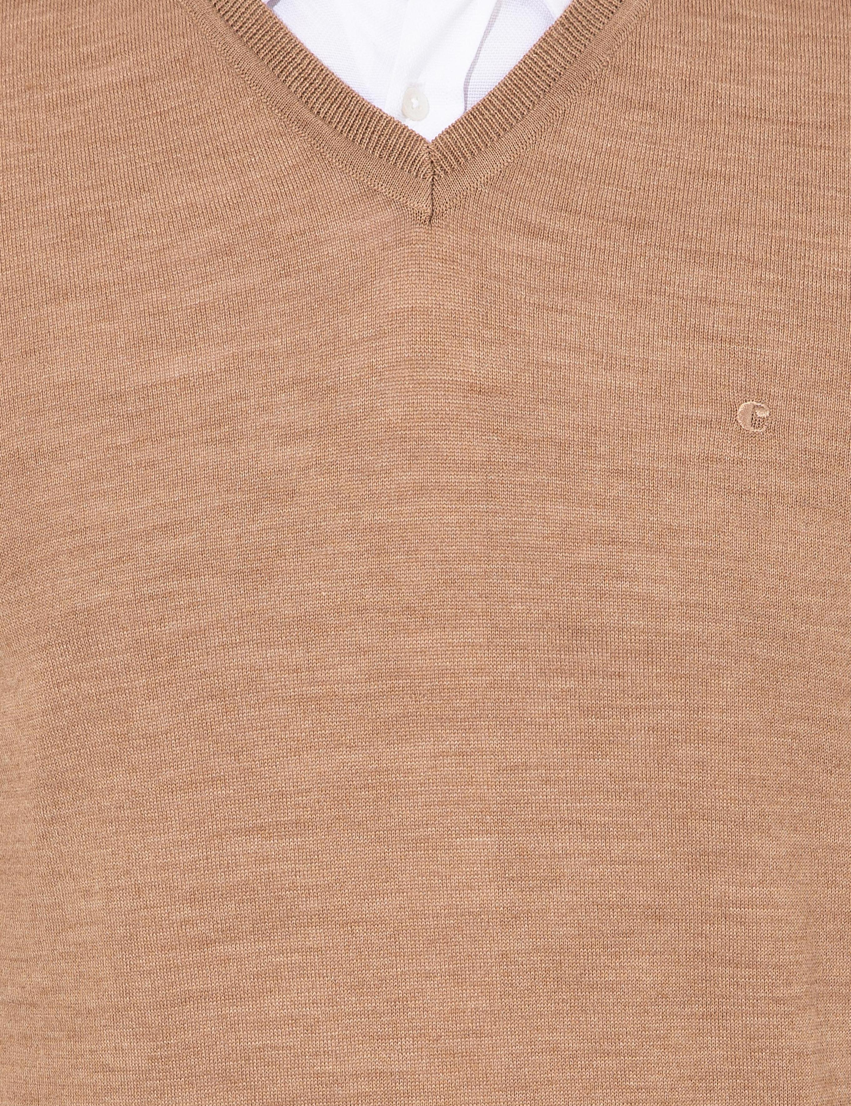 Camel Slim Fit V Yaka Basic Triko Kazak - 50237053044