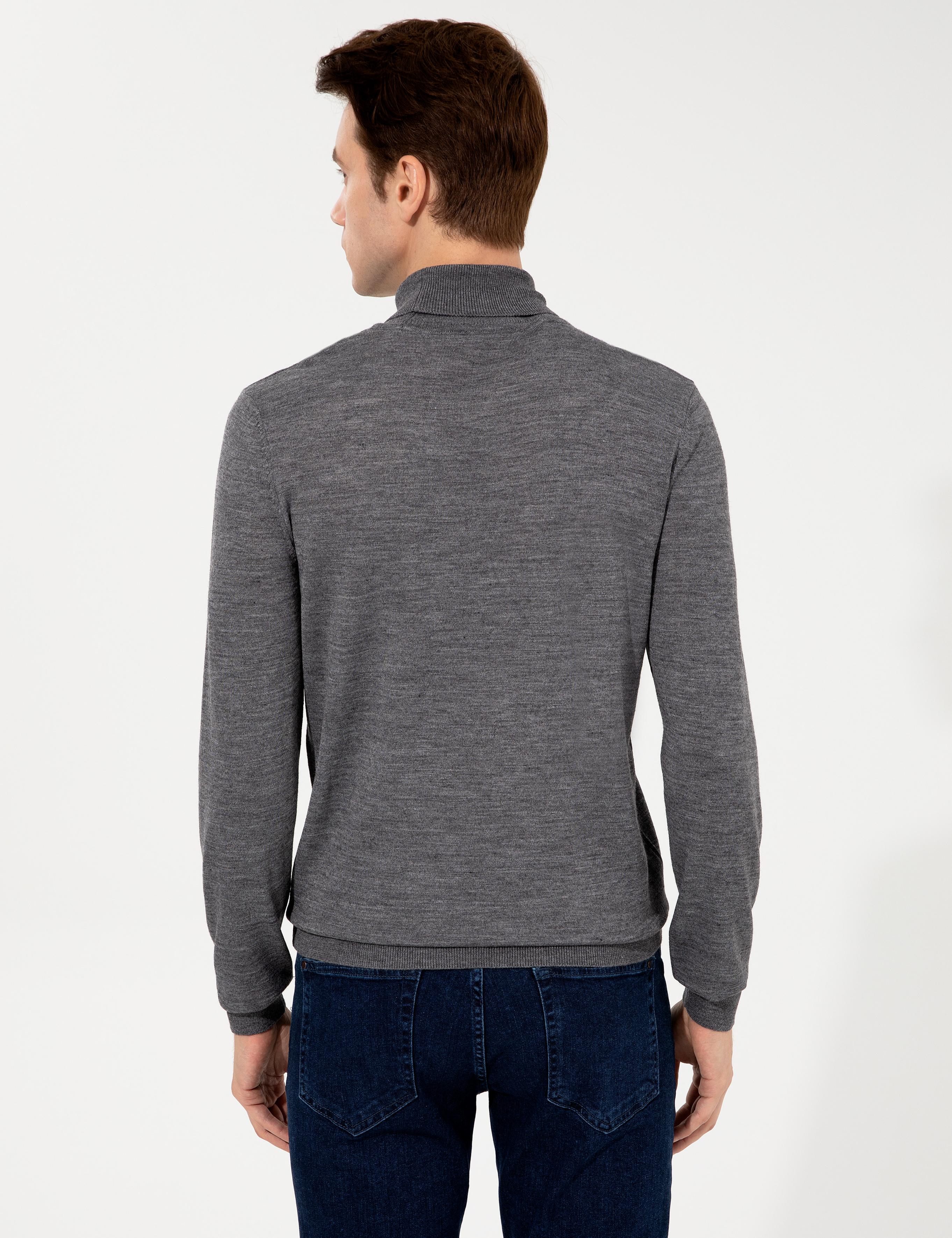 Gri Slim Fit Balıkçı Yaka Basic Triko Kazak - 50237052182